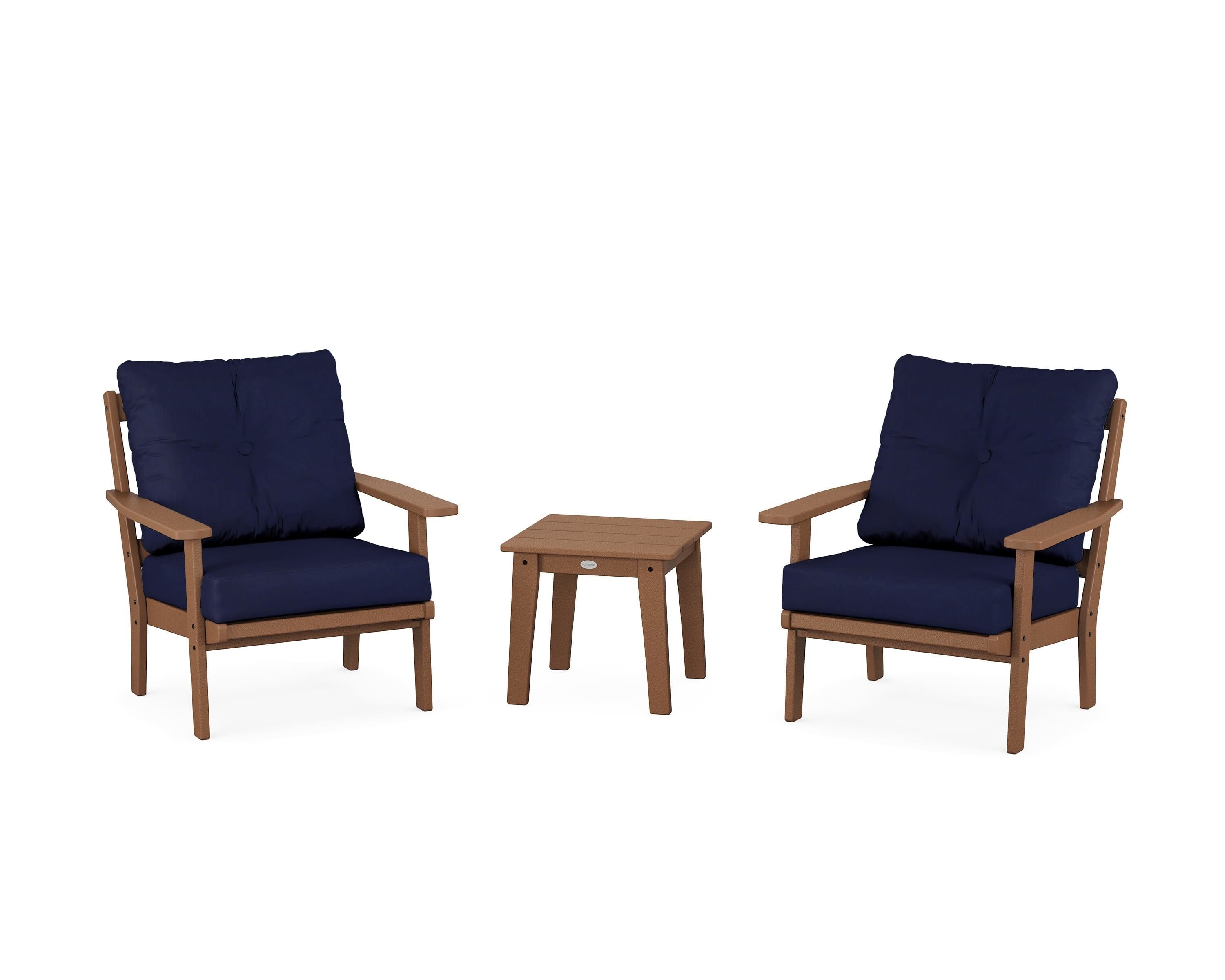 POLYWOOD Oxford 3-Piece Deep Seating Set in Teak / Navy