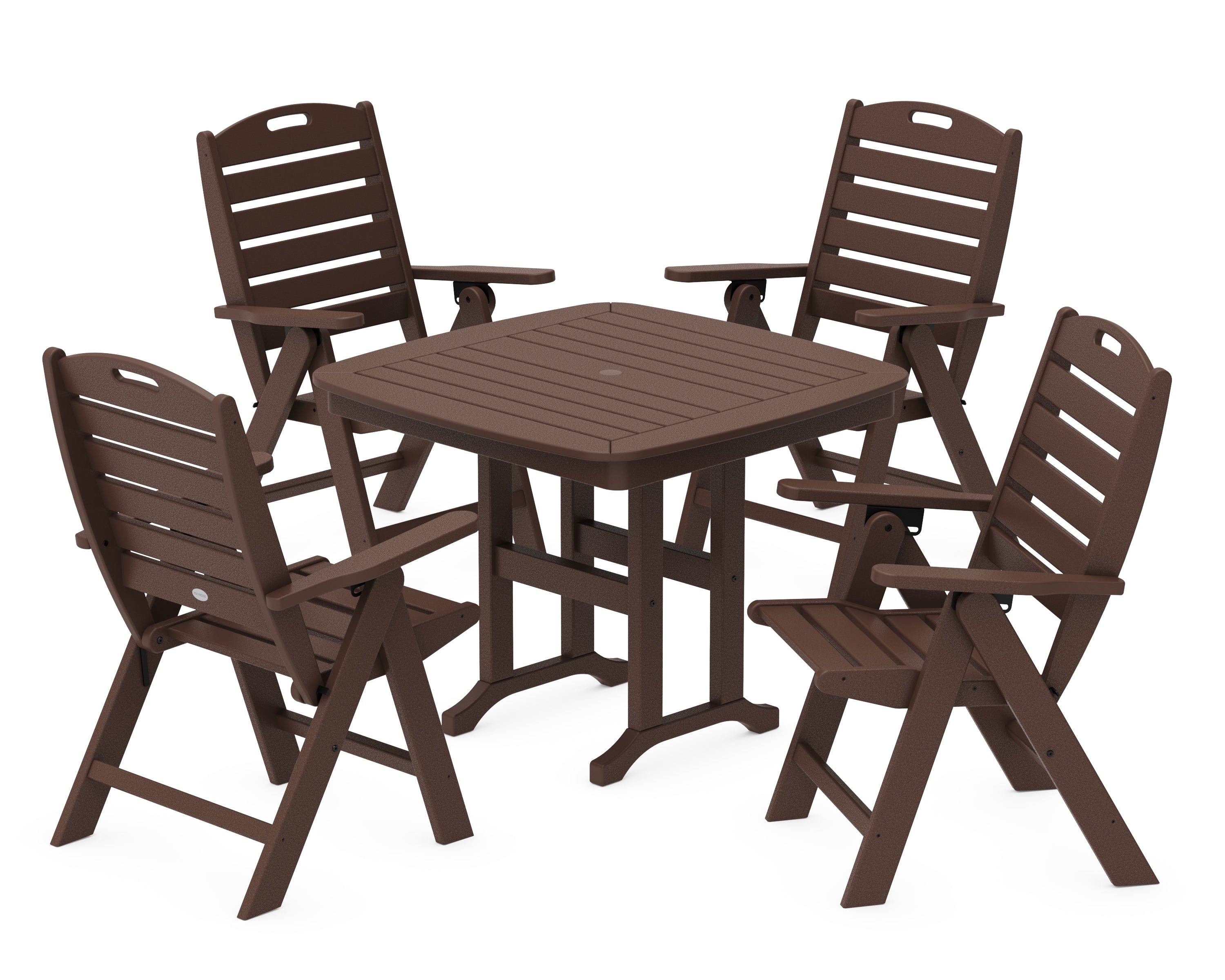 POLYWOOD Nautical Folding Highback Chair 5-Piece Dining Set in Mahogany