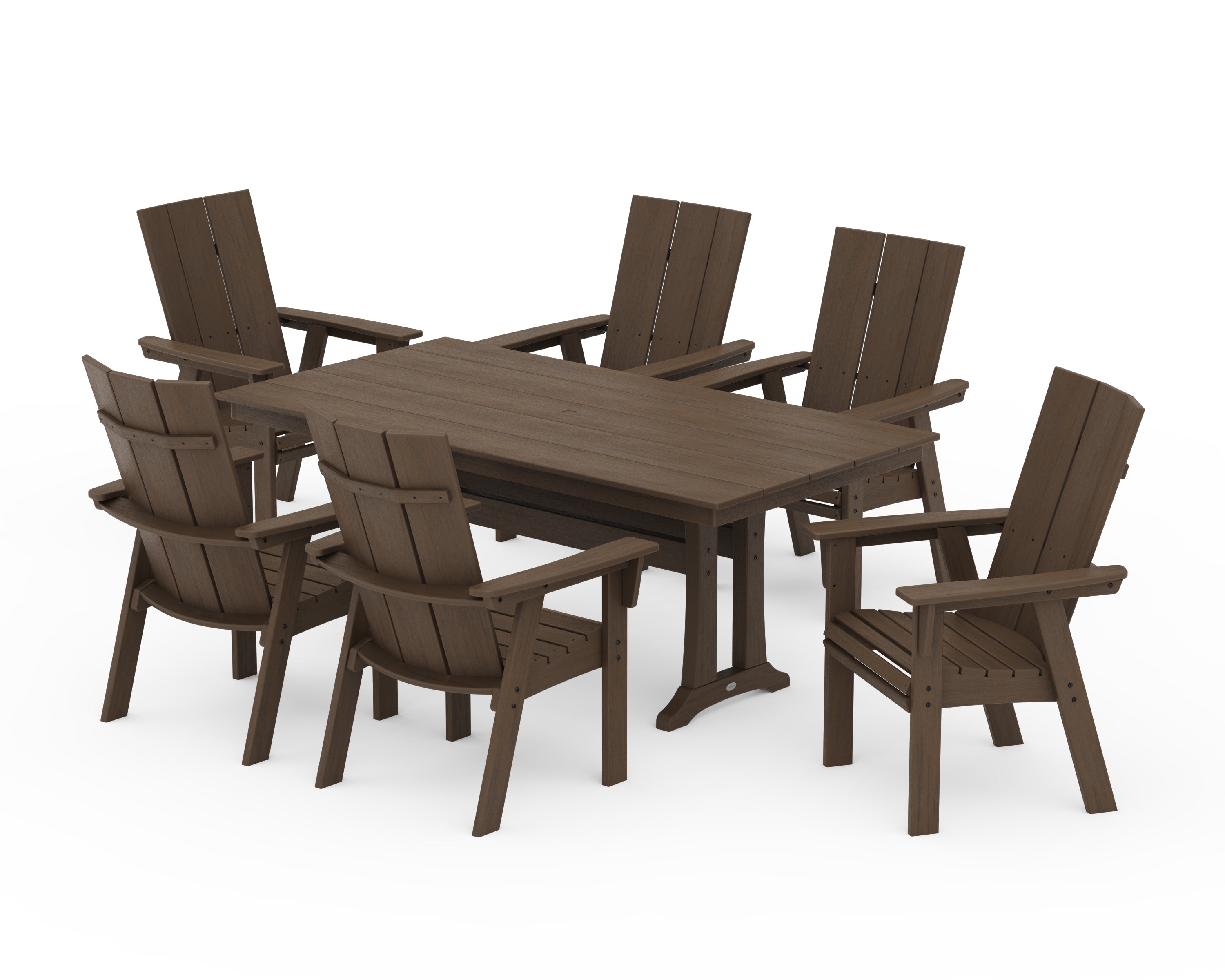 POLYWOOD Modern Curveback Adirondack 7-Piece Farmhouse Dining Set with Trestle Legs in Kona