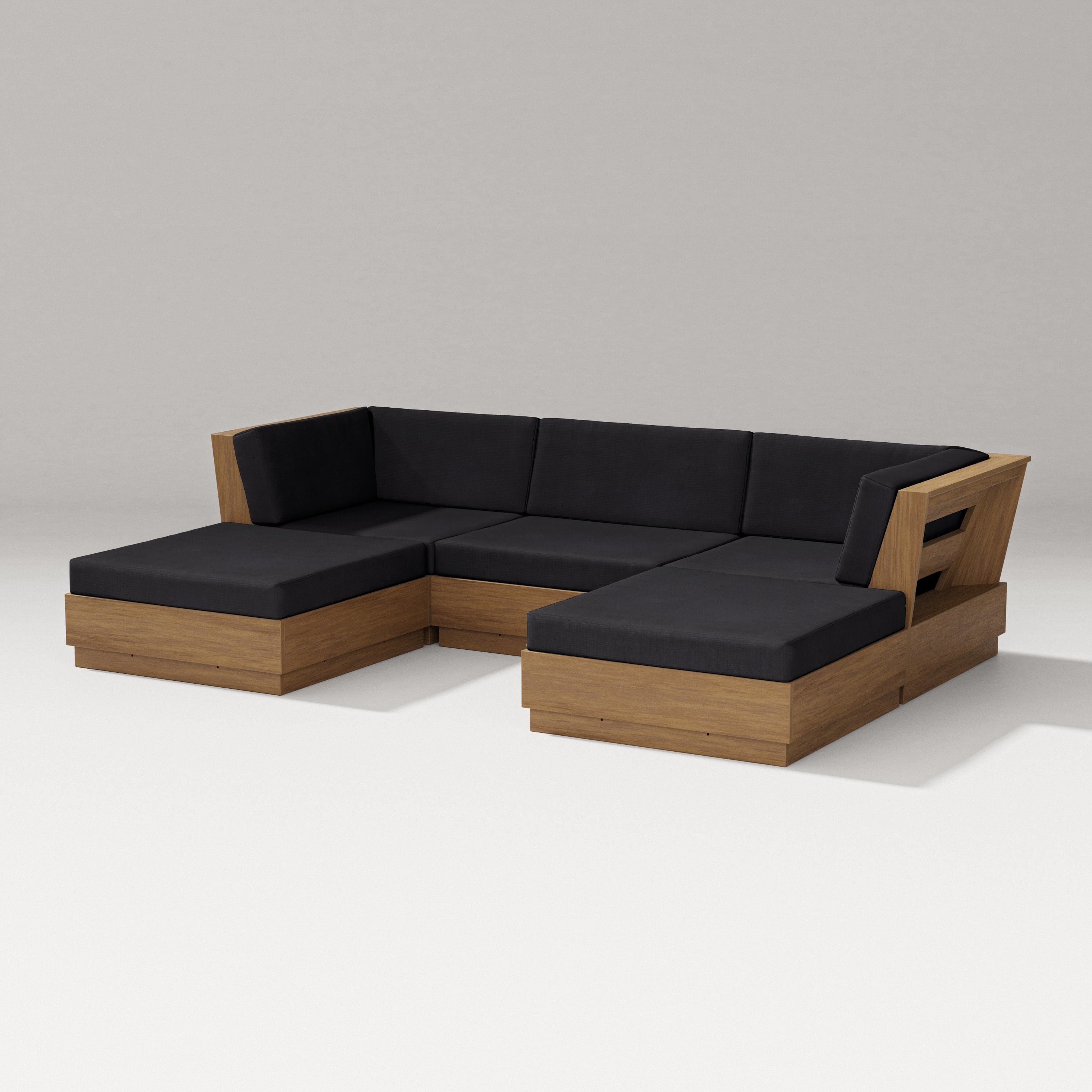 PW Designer Series Elevate Double Chaise Sectional in Natural / Midnight Linen