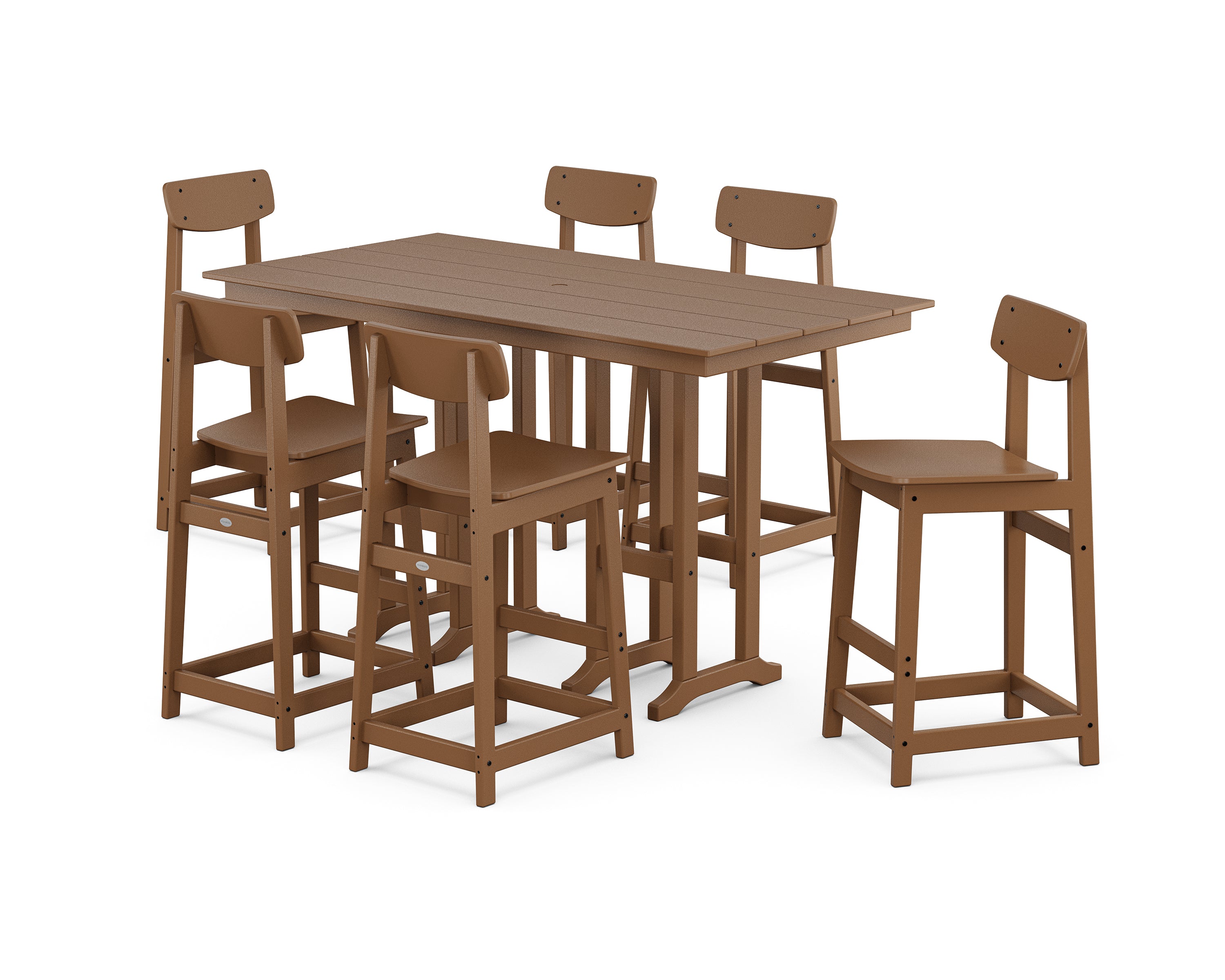 POLYWOOD Modern Studio Urban Bar Chair 7-Piece Set in Teak