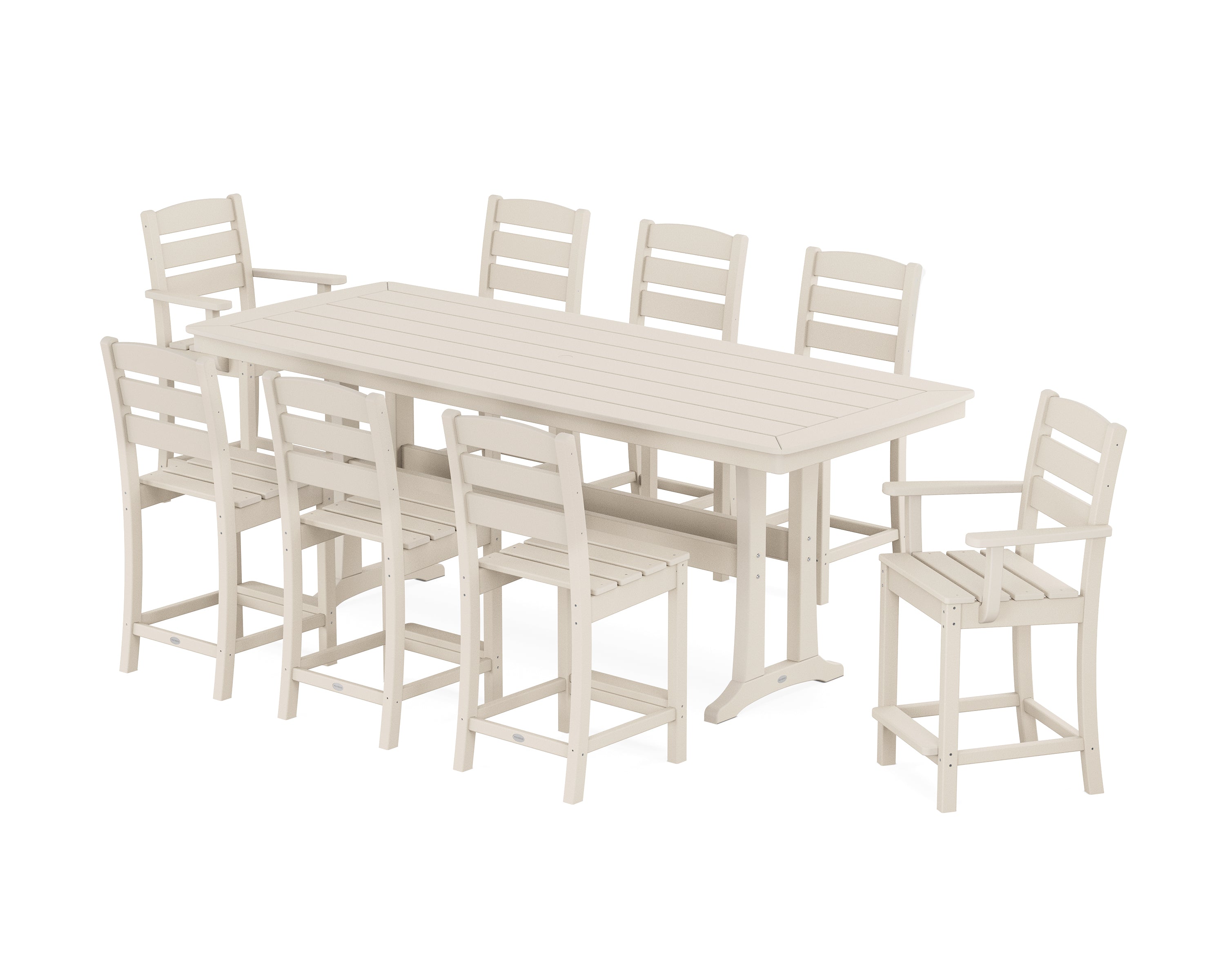 POLYWOOD® Lakeside 9-Piece Counter Set with Trestle Legs in Sand