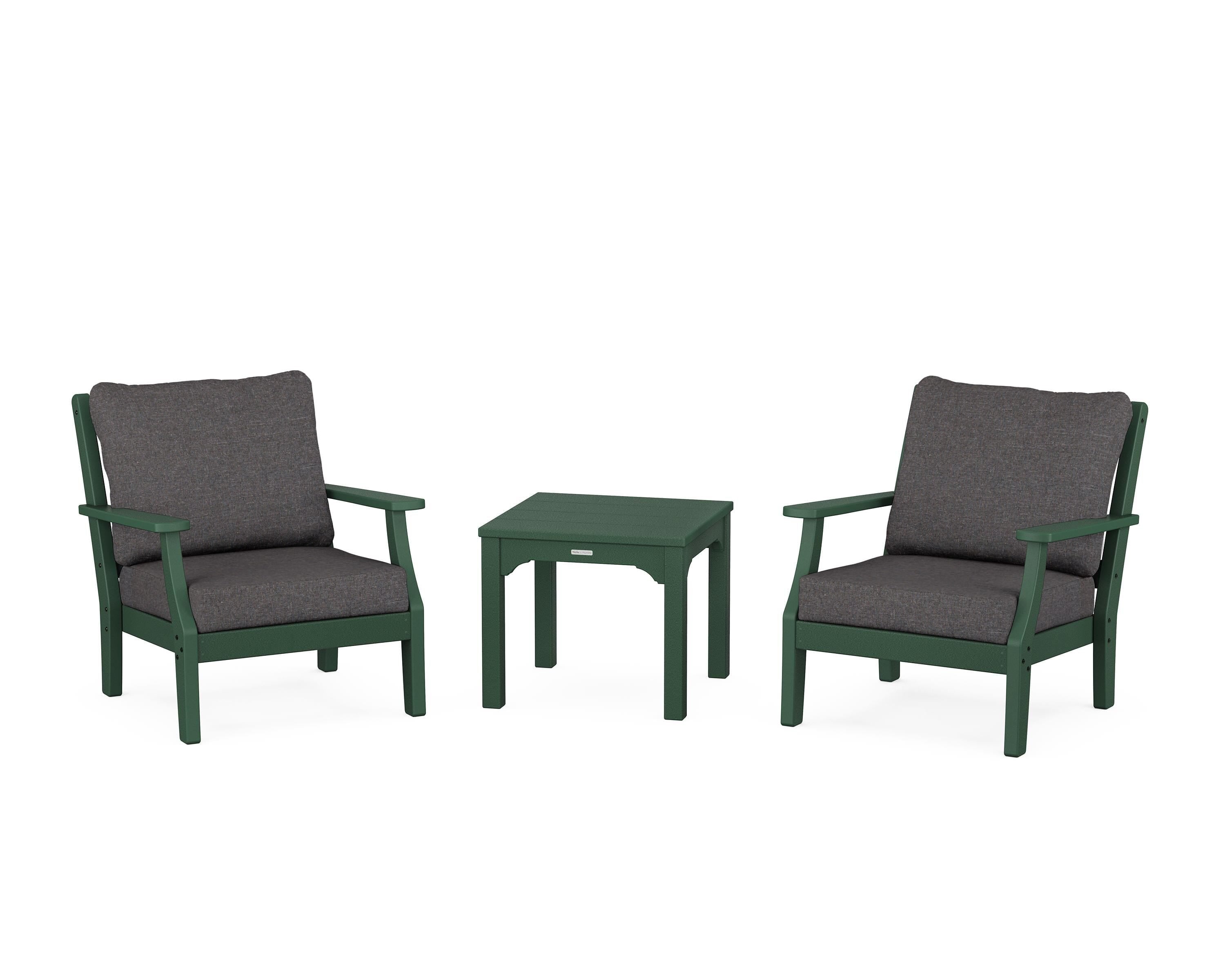 Martha Stewart by POLYWOOD Chinoiserie 3-Piece Deep Seating Set in Green / Ash Charcoal