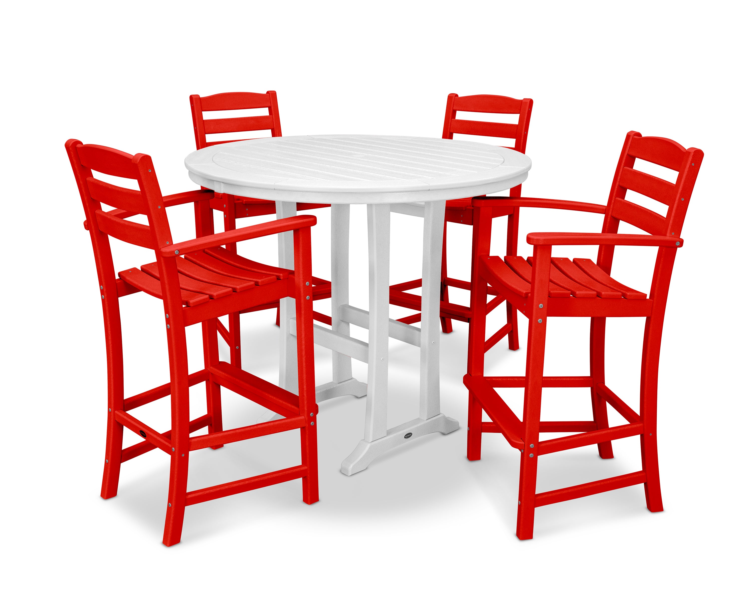 POLYWOOD® La Casa Café 5-Piece Bar Dining Set in Sunset Red / White