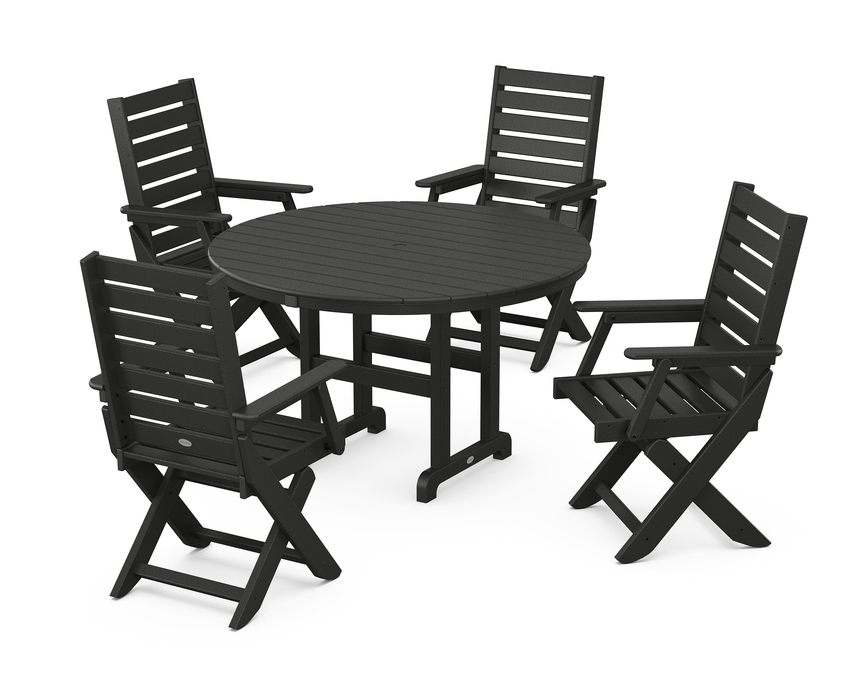 POLYWOOD® Captain Folding Chair 5-Piece Round Dining Set in Black