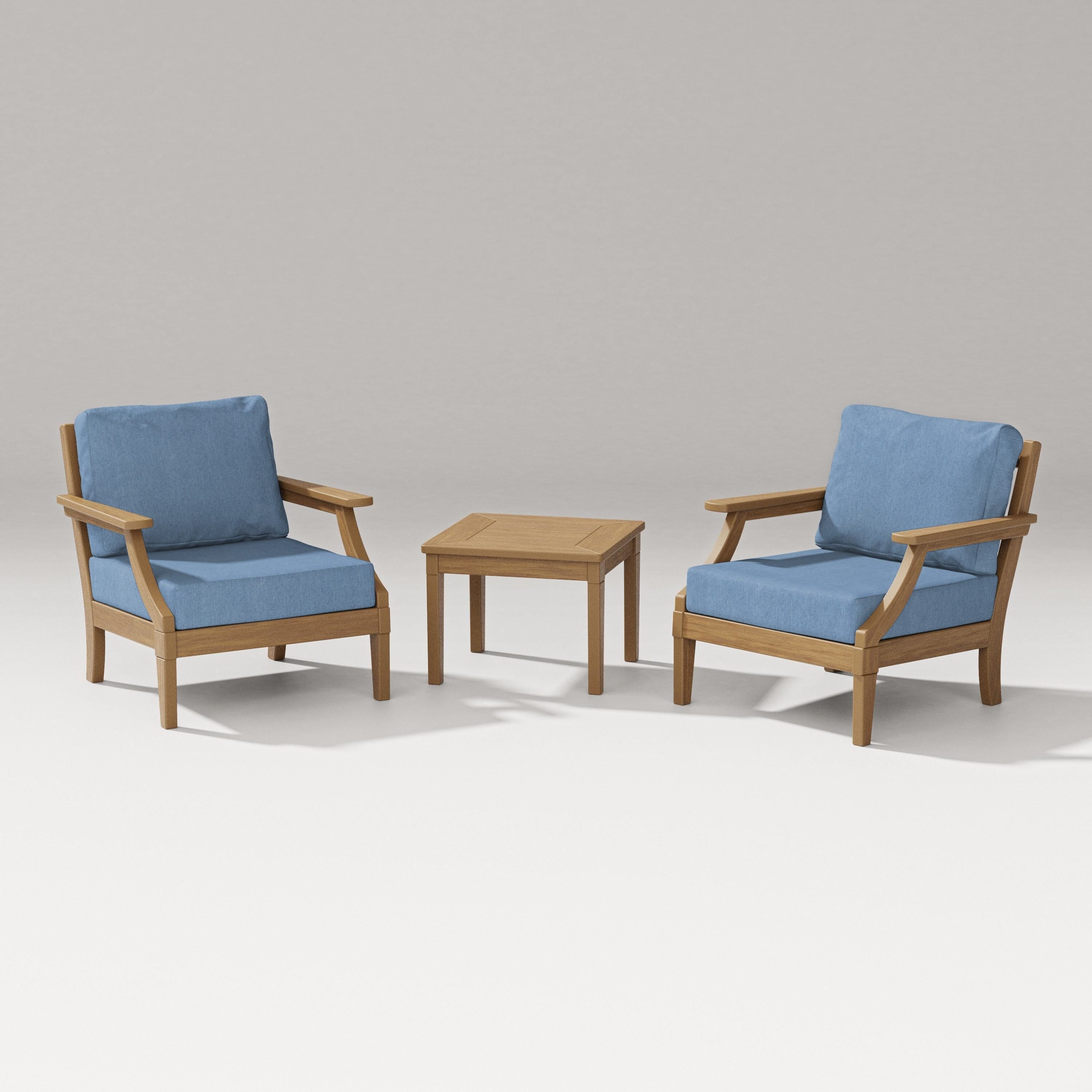 PW Designer Series Estate 3-Piece Lounge Chair Set in Natural / Sky Blue