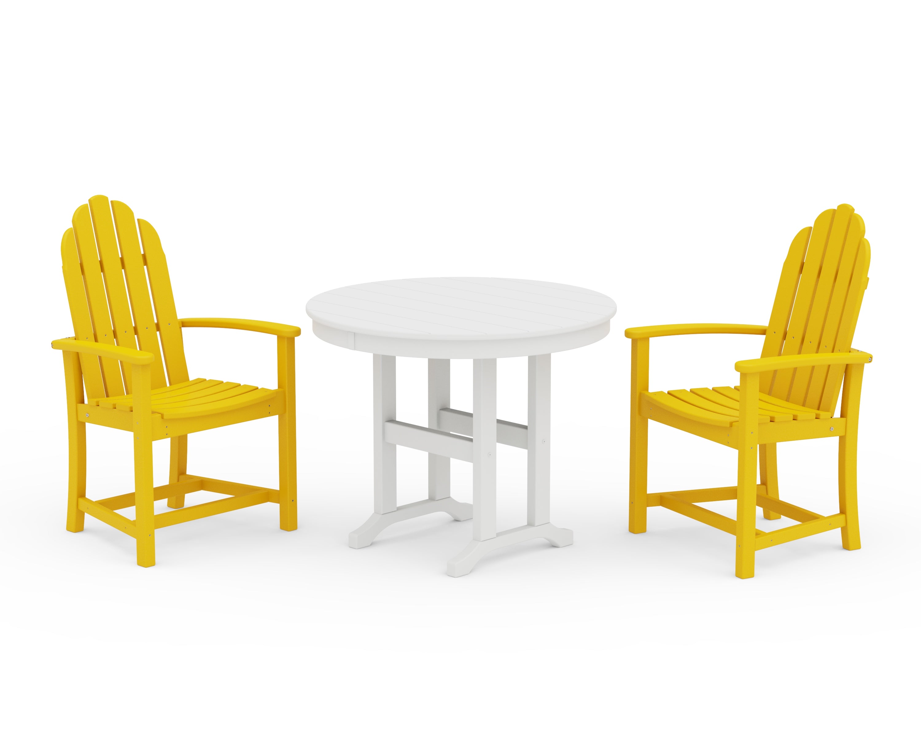 POLYWOOD Classic Adirondack 3-Piece Round Dining Set in Lemon / White