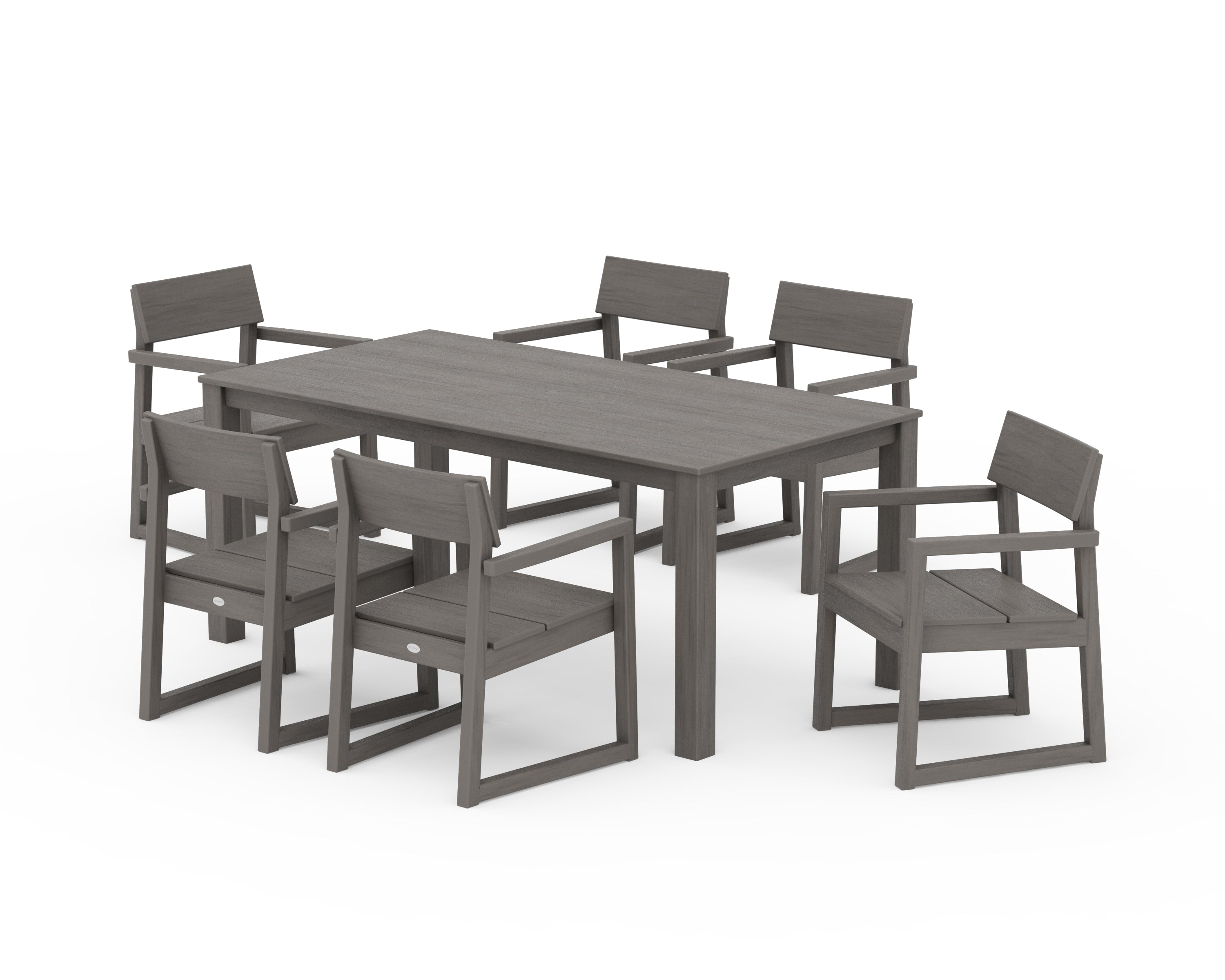 POLYWOOD EDGE Arm Chair 7-Piece Parsons Dining Set in Driftwood