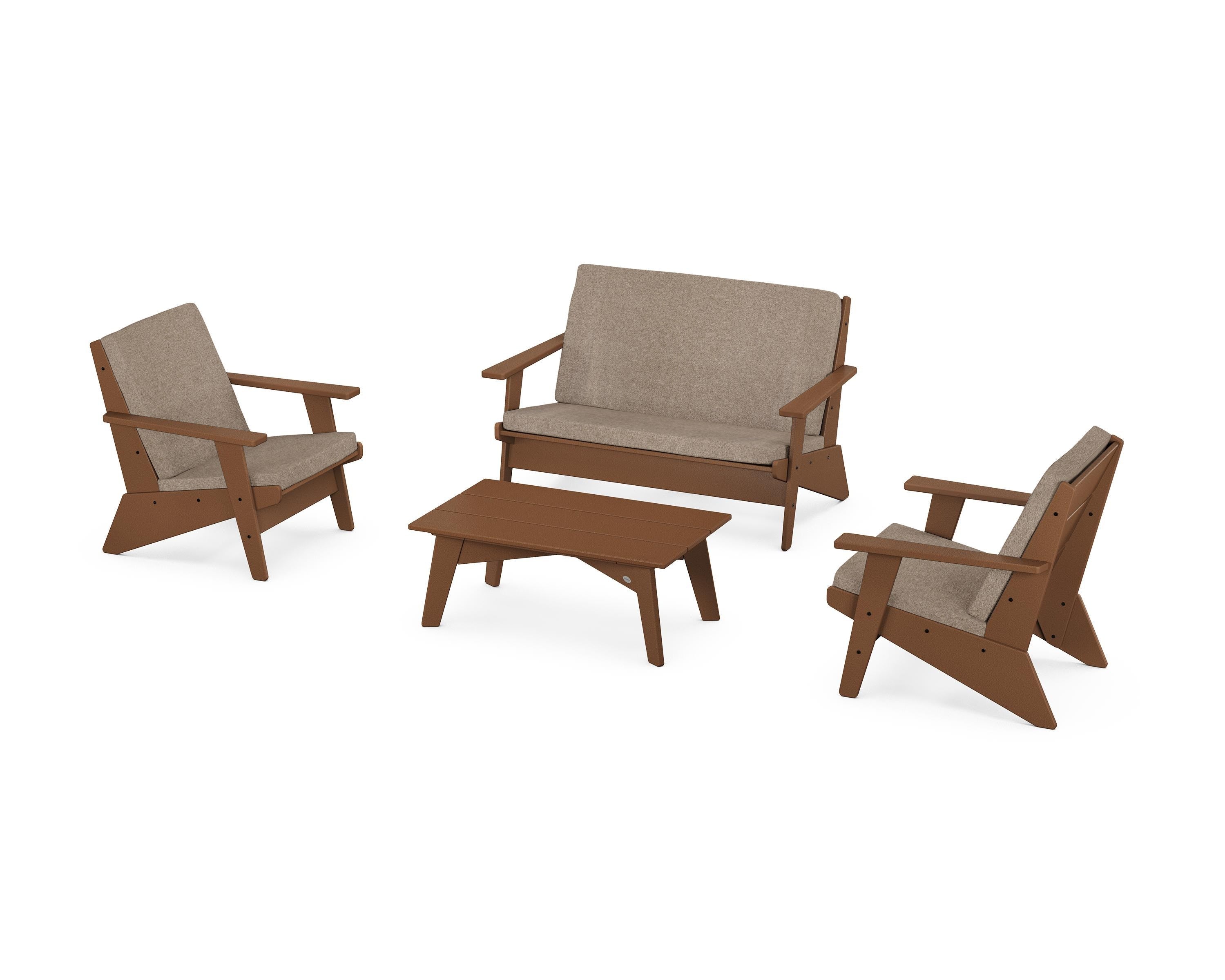 POLYWOOD Riviera Modern Lounge 4-Piece Set in Teak / Spiced Burlap
