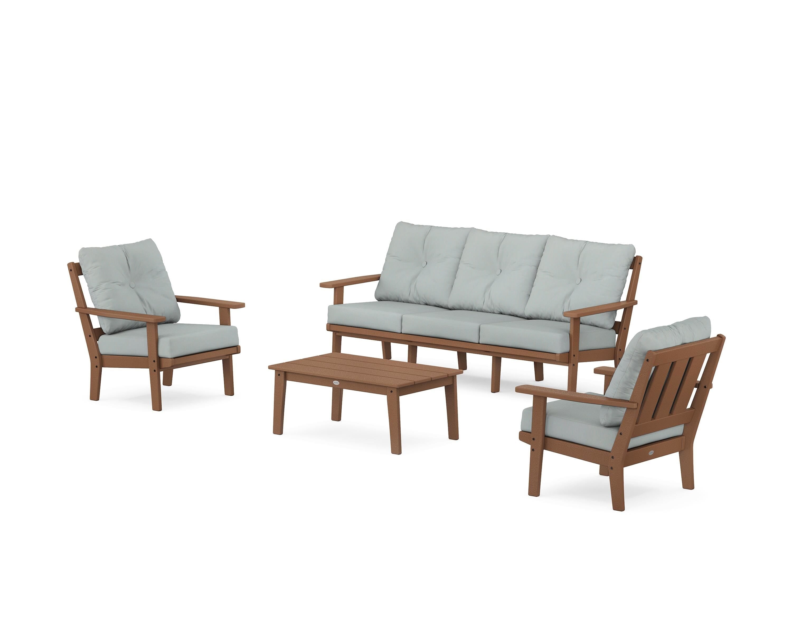 POLYWOOD Oxford 4-Piece Deep Seating Set with Sofa in Teak / Spa