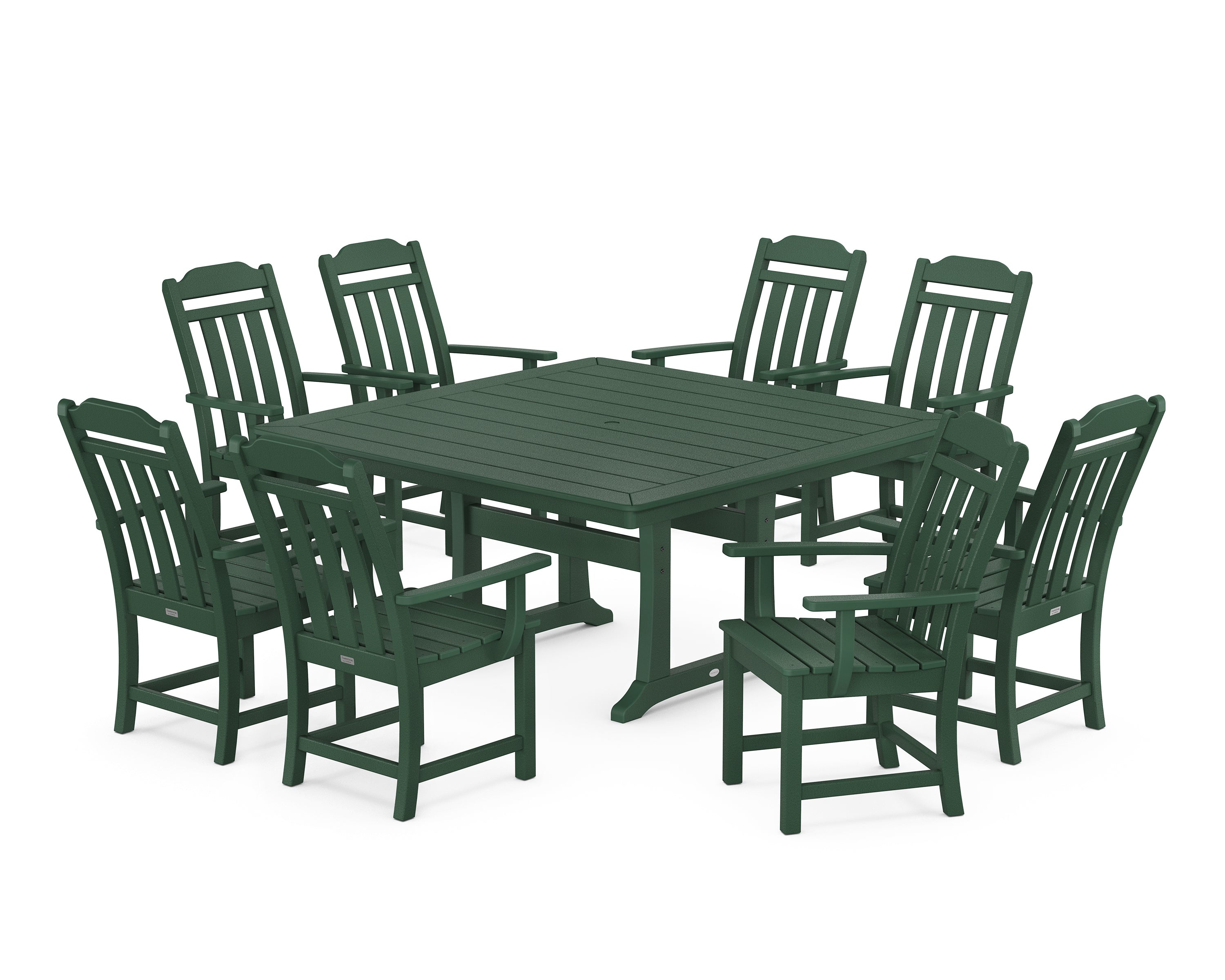 Polywood Country Living 9-Piece Square Dining Set with Trestle Legs in Green