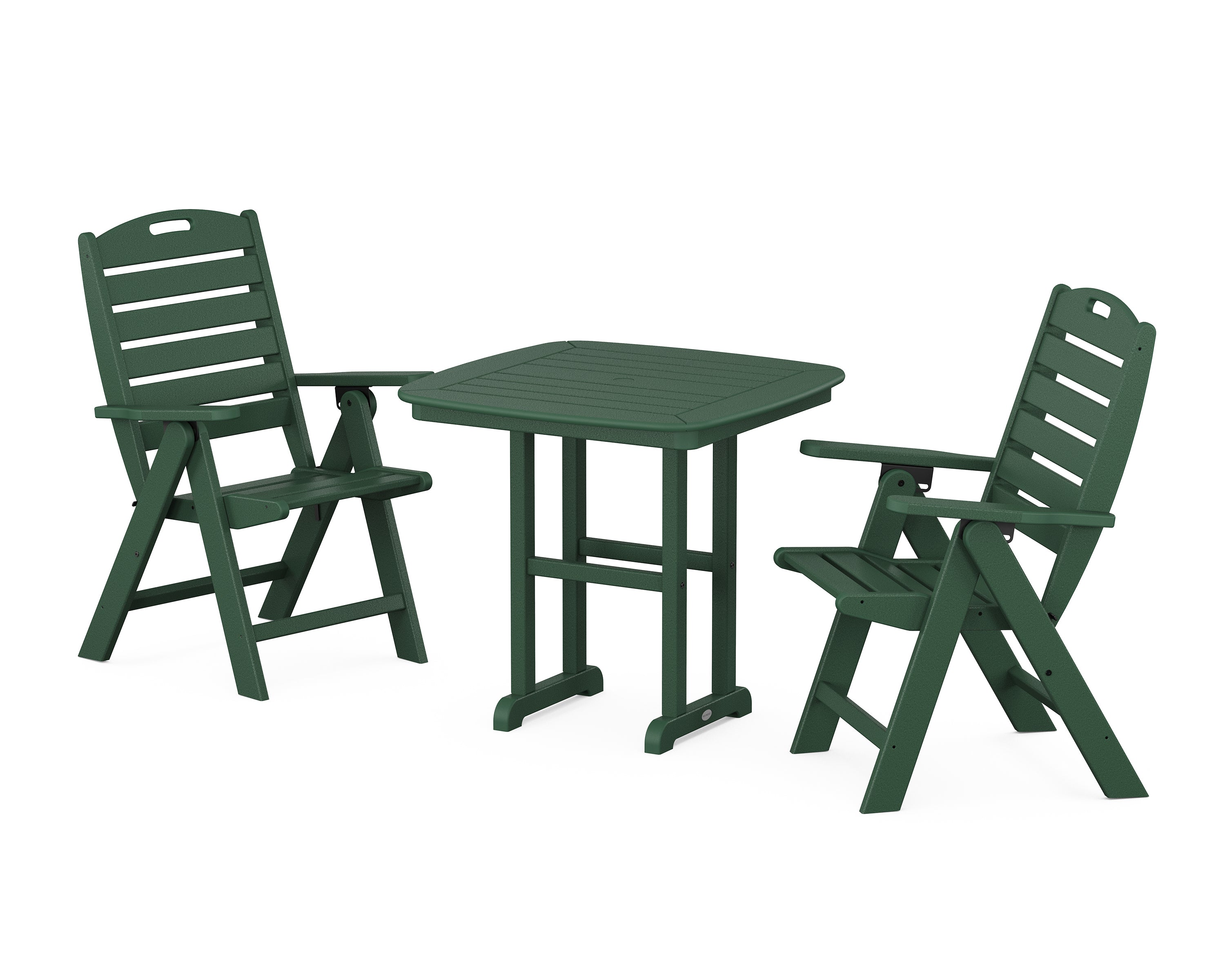 POLYWOOD® Nautical Folding Highback Chair 3-Piece Dining Set in Green