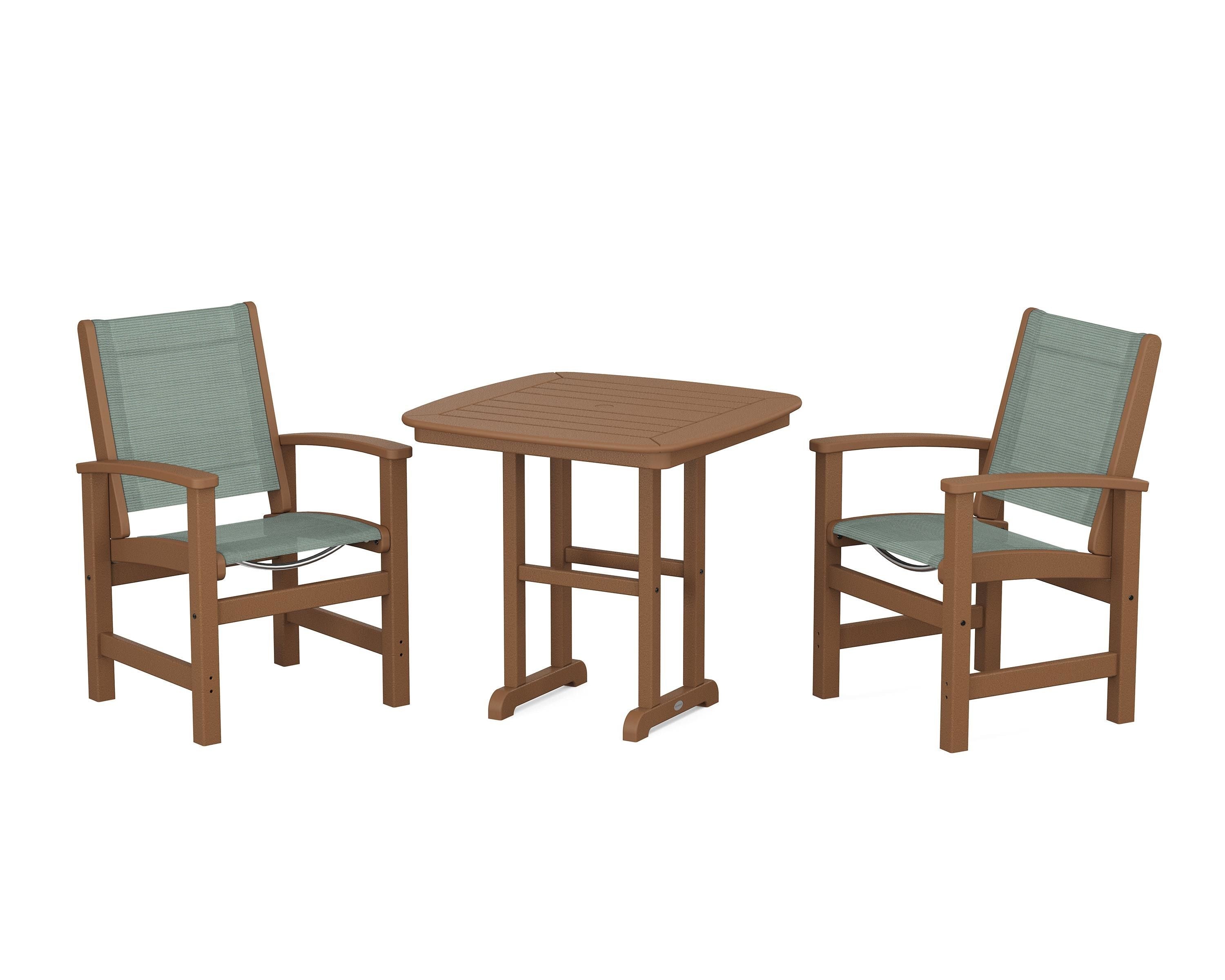 POLYWOOD Coastal 3-Piece Dining Set in Teak / Dupioni Sea Mist Sling