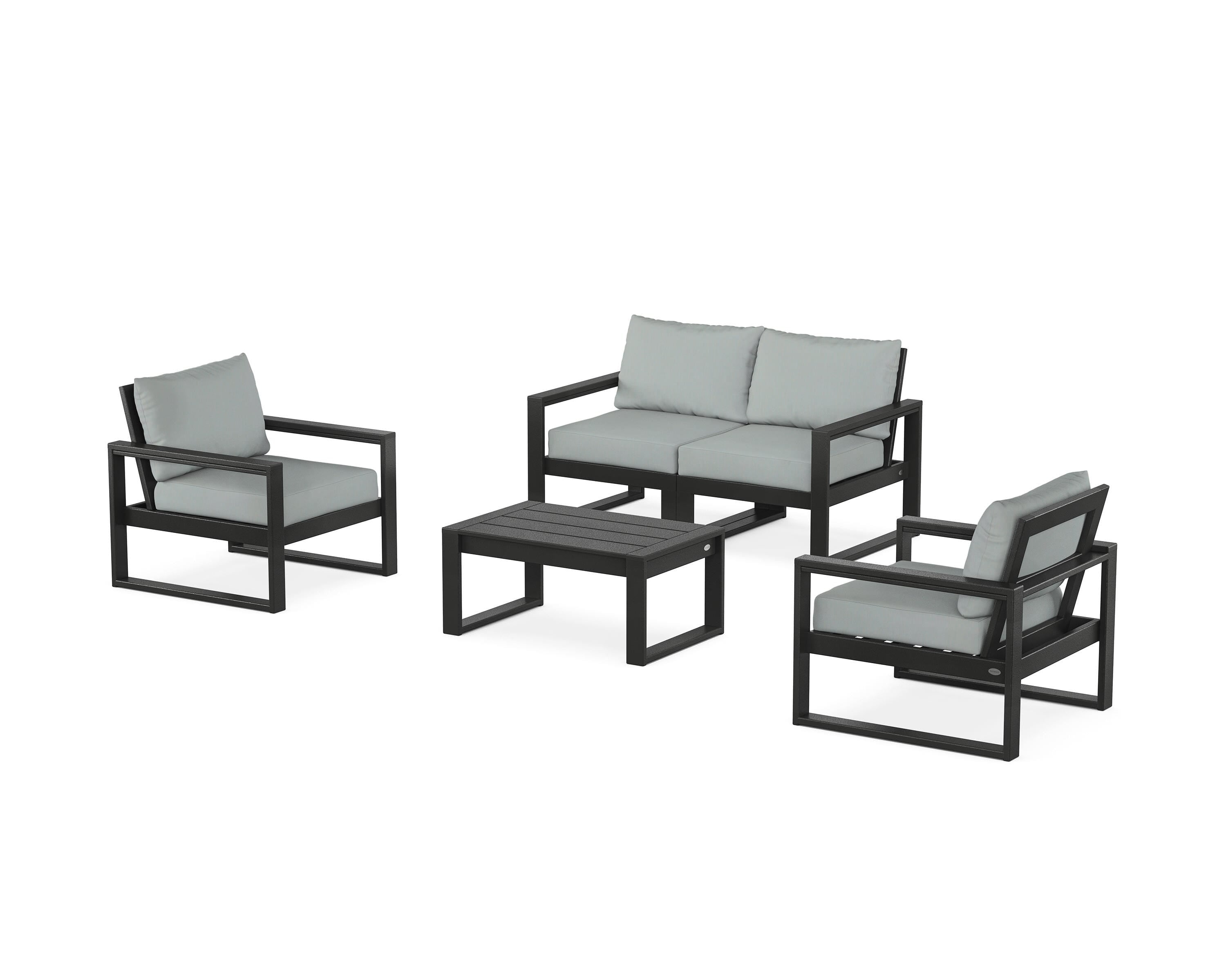 POLYWOOD EDGE Sectional 4-Piece Deep Seating Set with Loveseat in Black / Spa