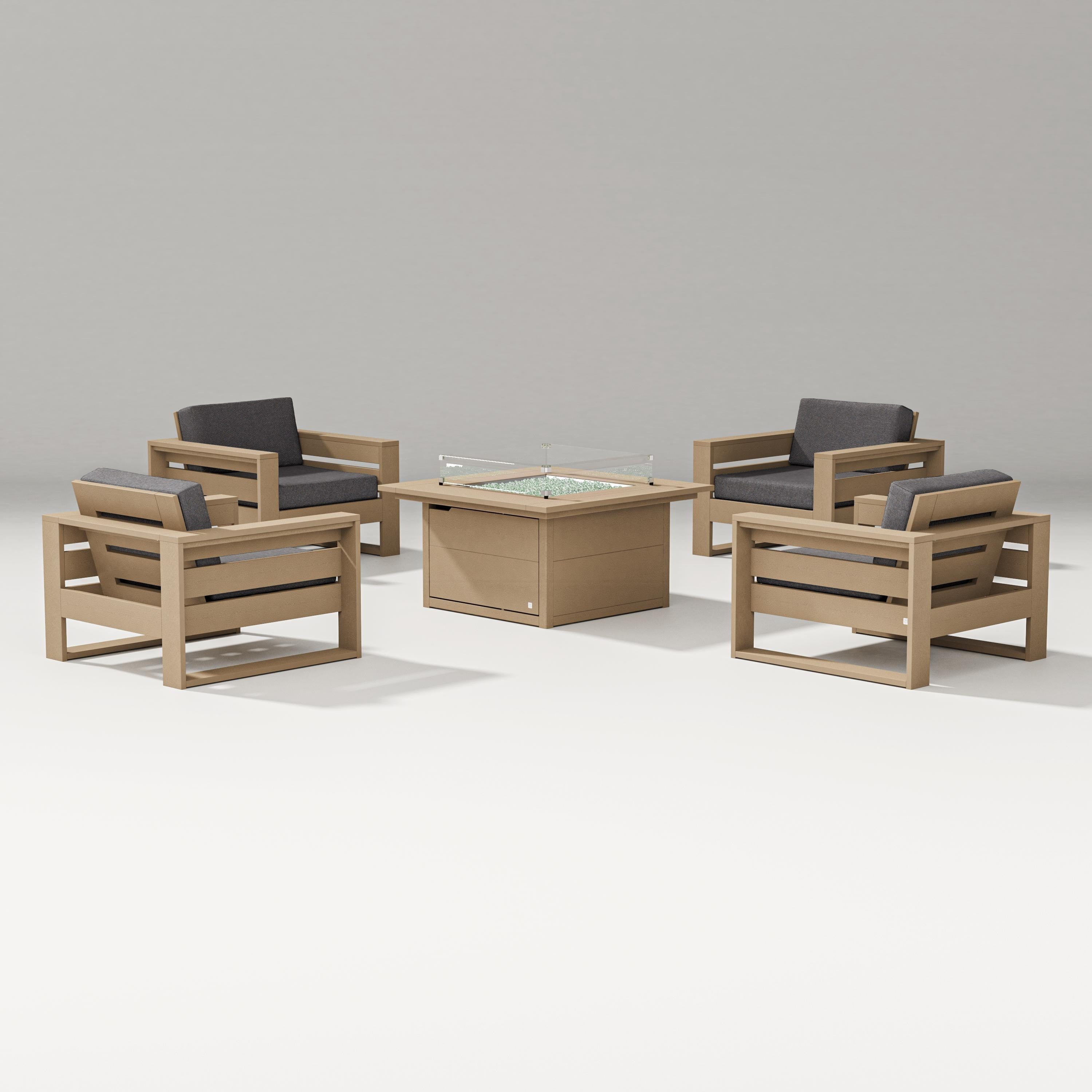 PW Designer Series Latitude 5-Piece Lounge Fire Table Set in Vintage Sahara / Ash Charcoal