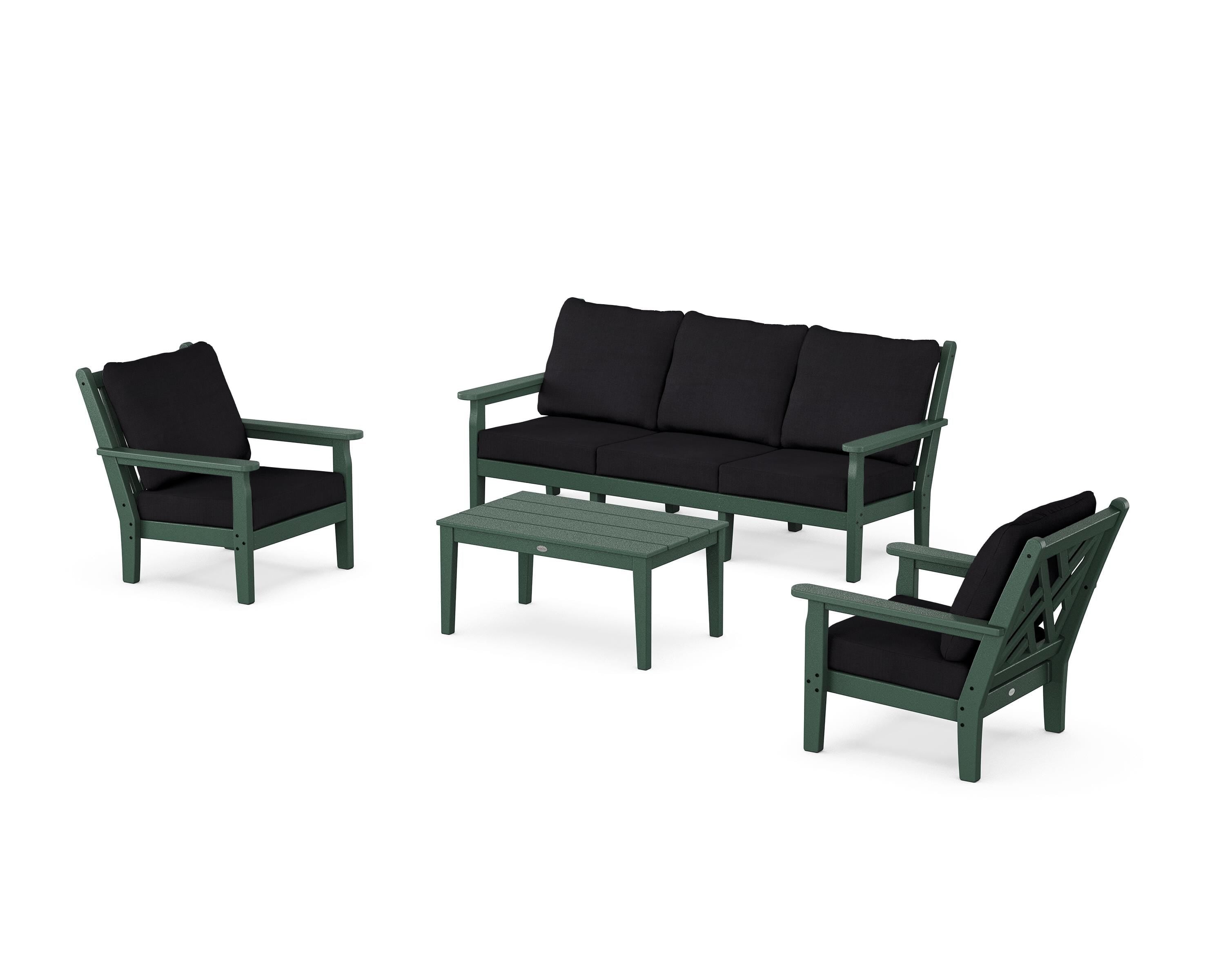POLYWOOD Chippendale 4-Piece Deep Seating Set with Sofa in Green / Midnight Linen