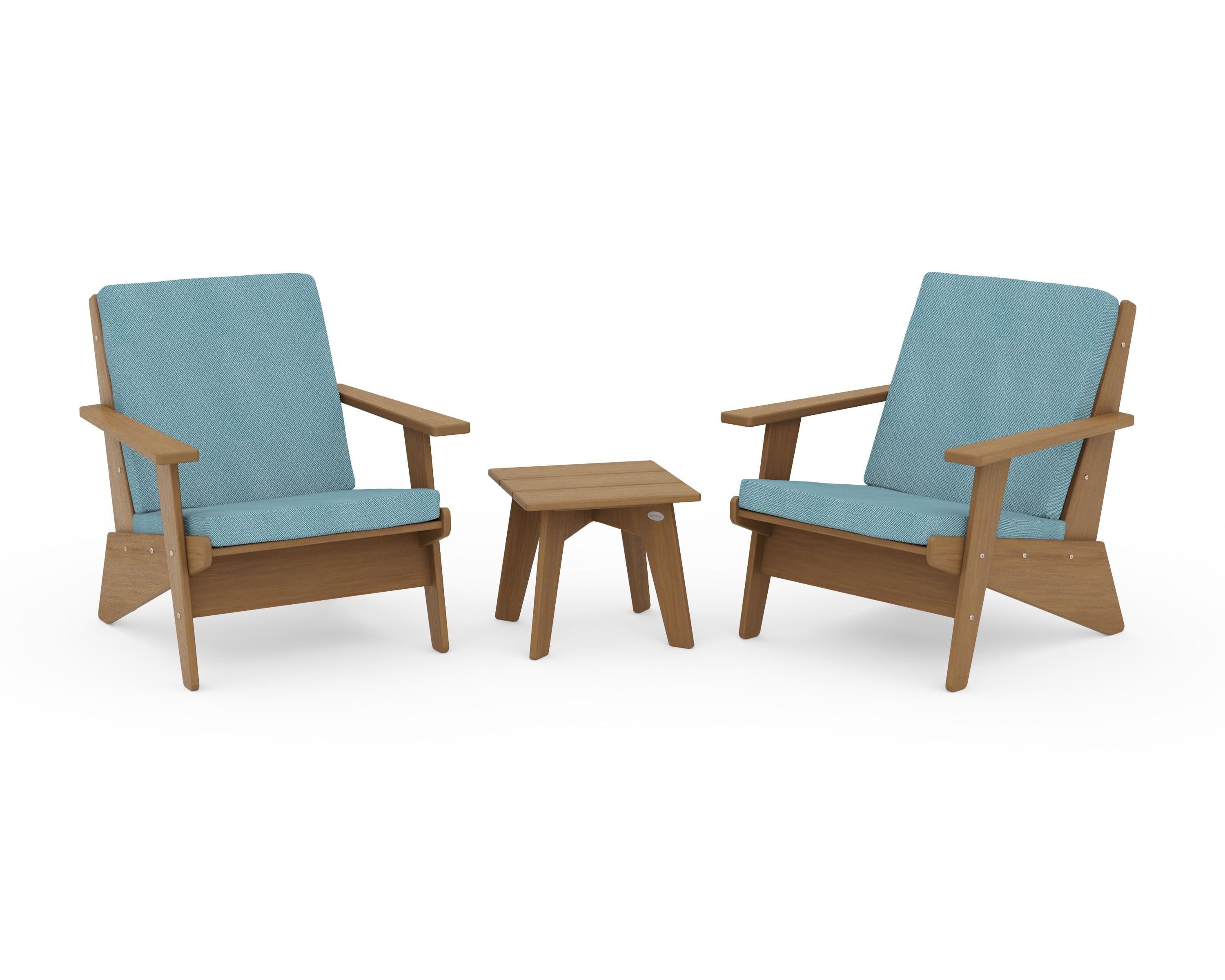 POLYWOOD Riviera Modern Lounge 3-Piece Set in Natural / Lattice Sky Blue