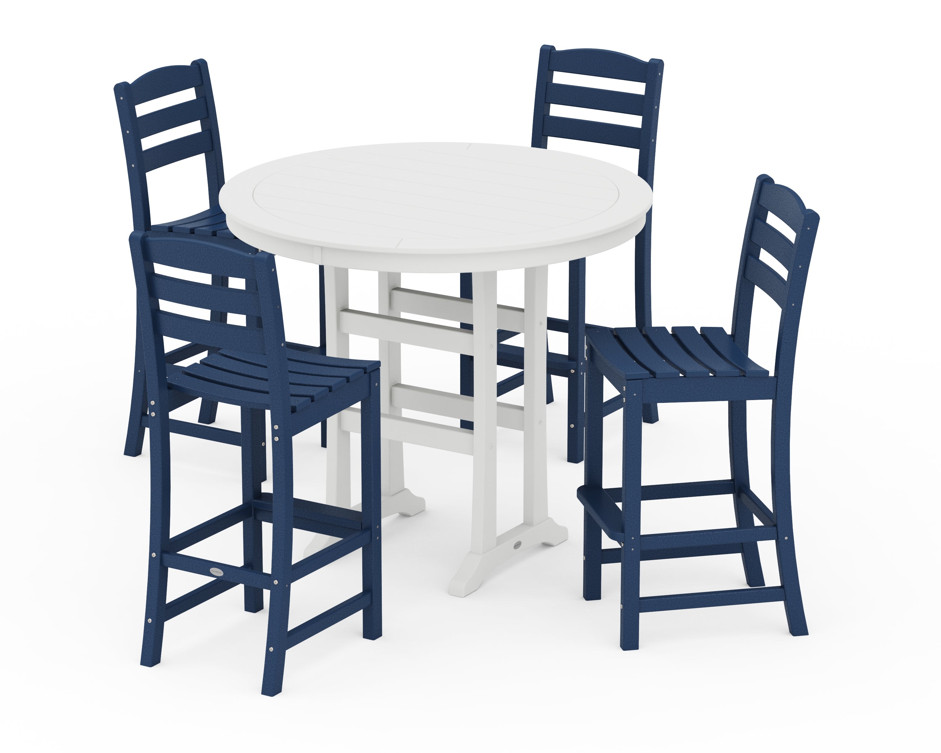 POLYWOOD La Casa Café 5-Piece Side Chair Bar Dining Set in Navy / White