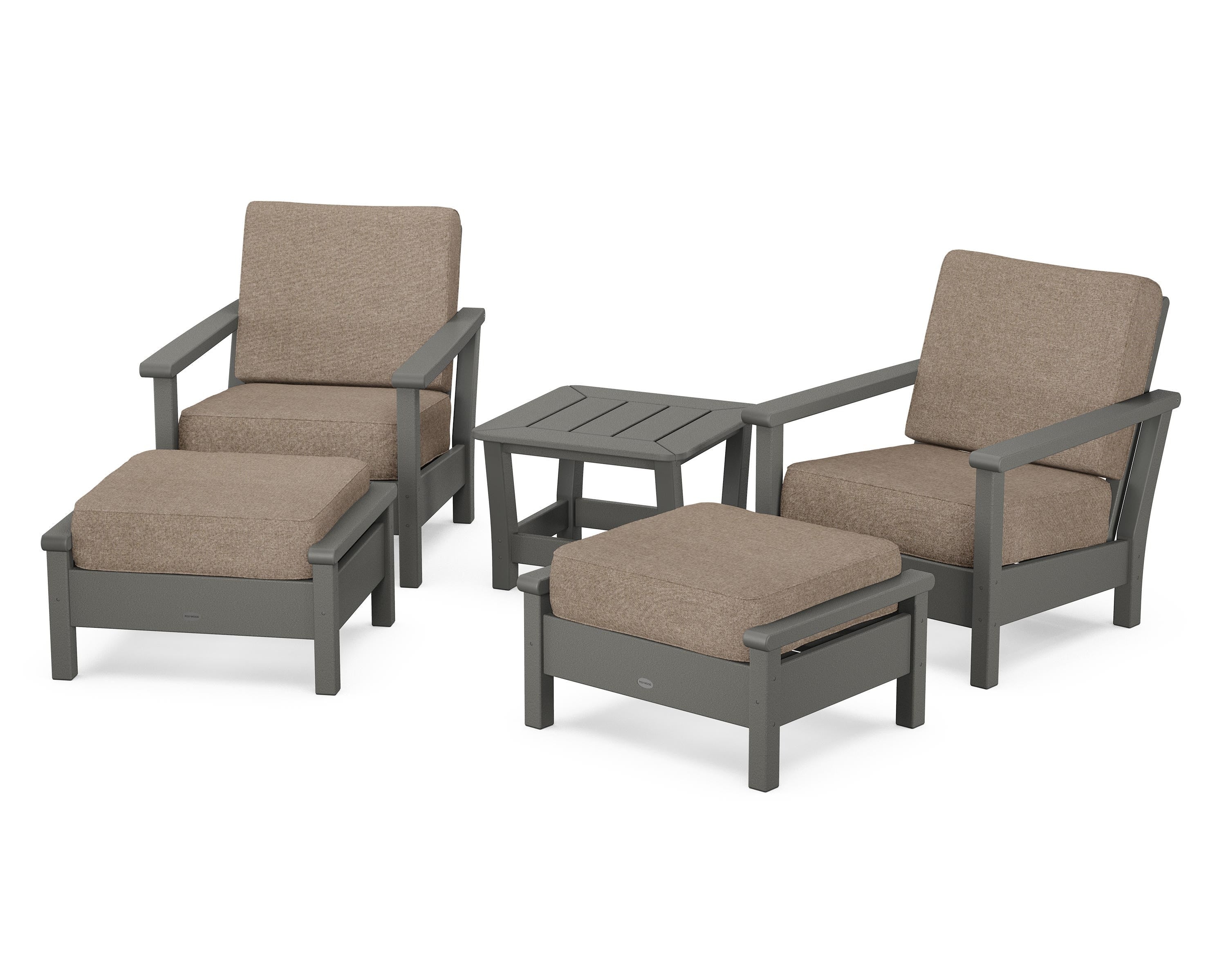 POLYWOOD Harbour 5-Piece Deep Seating Chair Set in Slate Grey / Spiced Burlap
