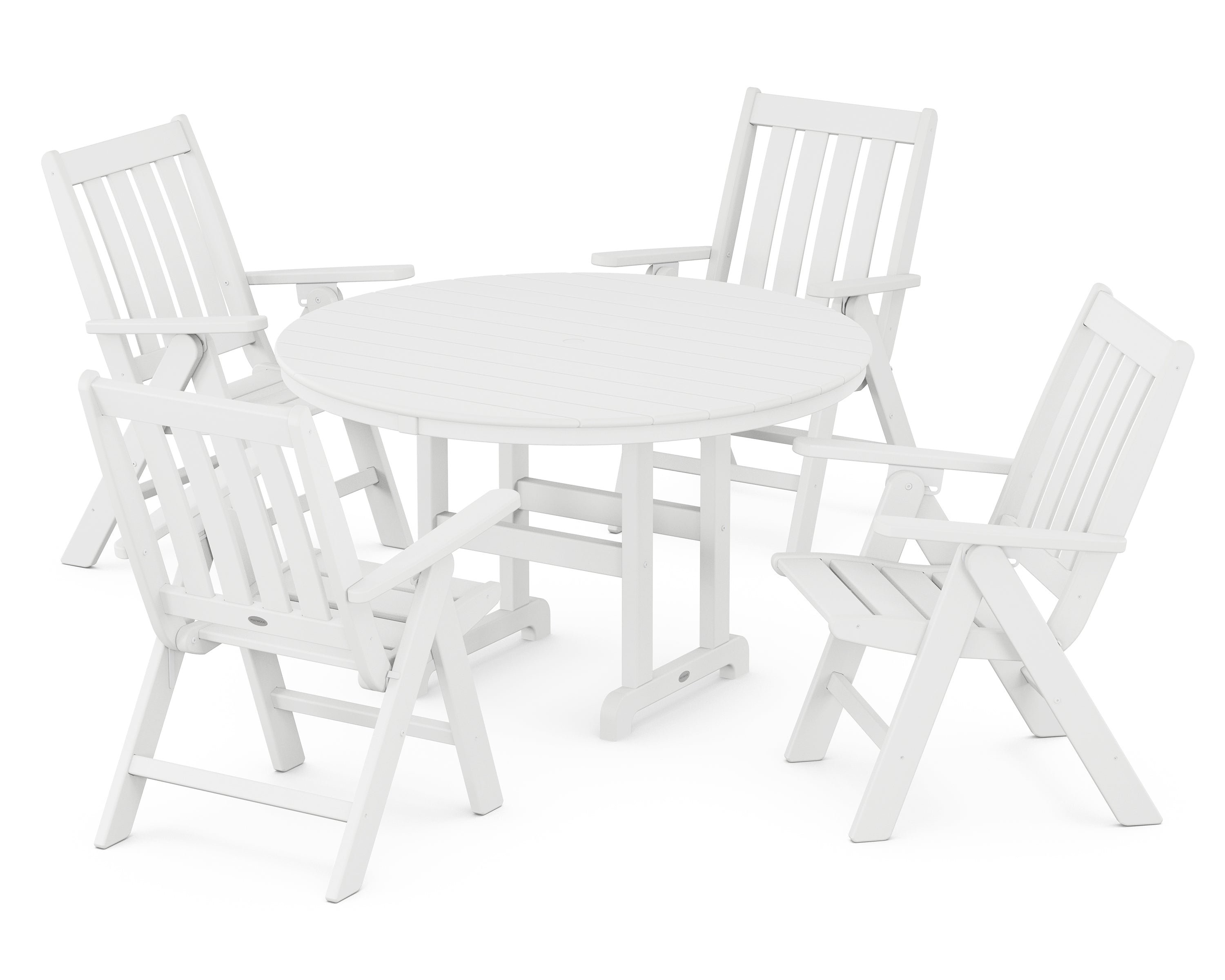 POLYWOOD® Vineyard Folding Chair 5-Piece Round Farmhouse Dining Set in White