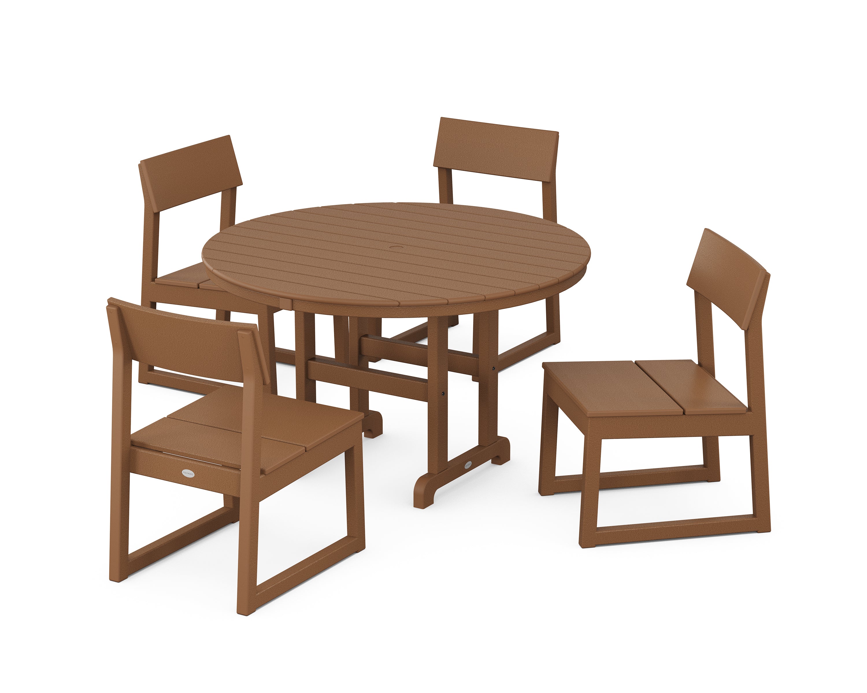 POLYWOOD® EDGE Side Chair 5-Piece Round Farmhouse Dining Set in Teak