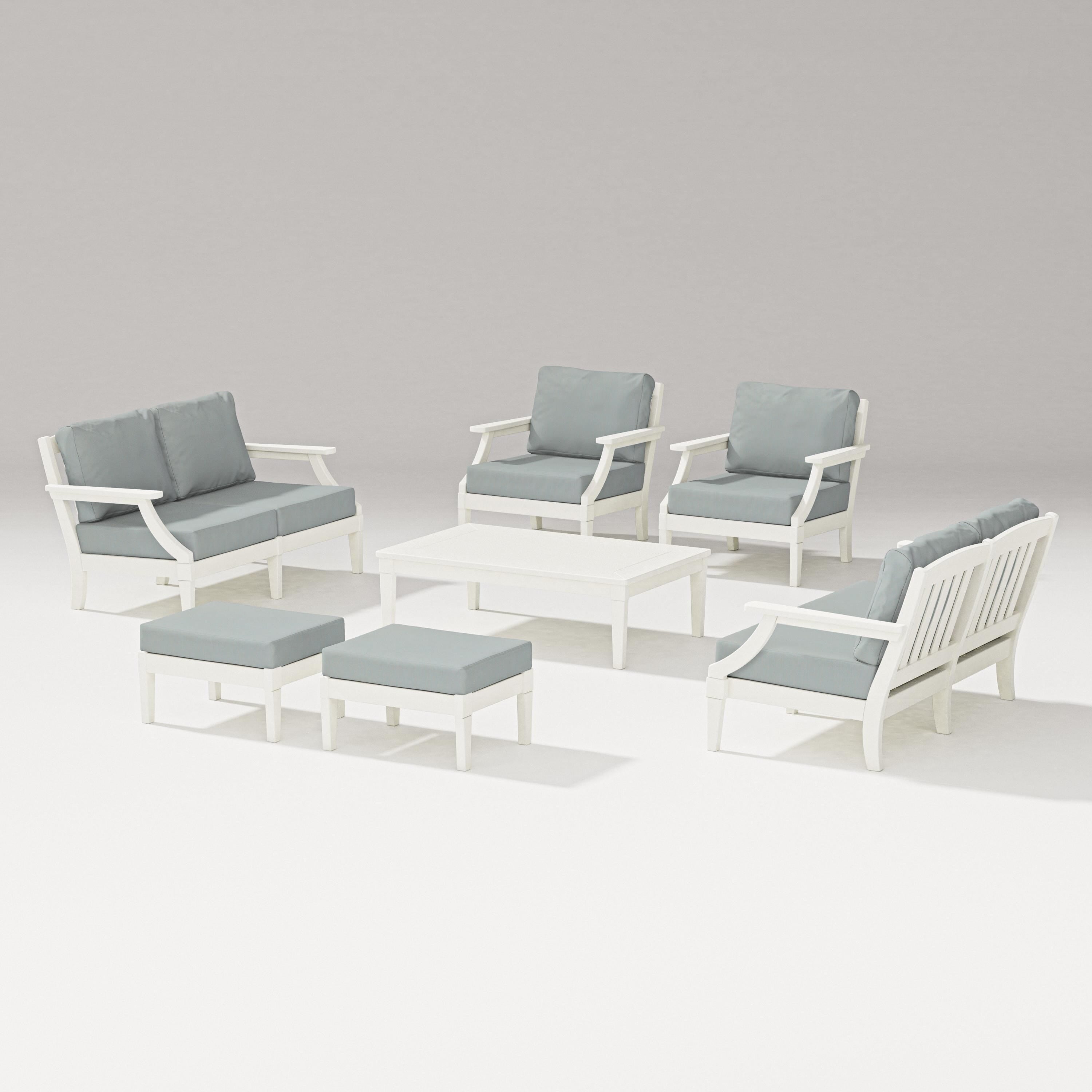 PW Designer Series Estate 7-Piece Lounge Loveseat Set in Vintage White / Spa