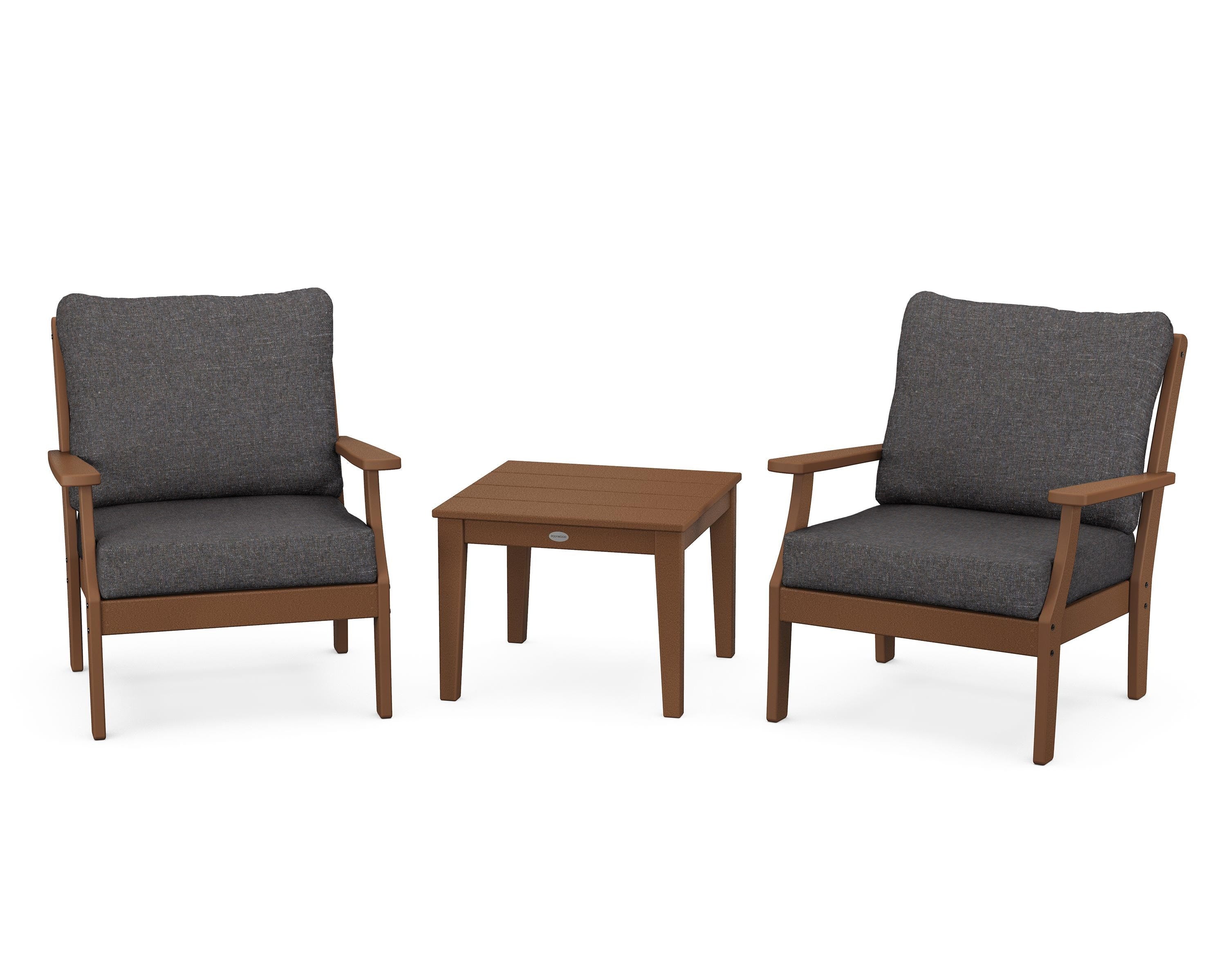 POLYWOOD Braxton 3-Piece Deep Seating Set in Teak / Ash Charcoal