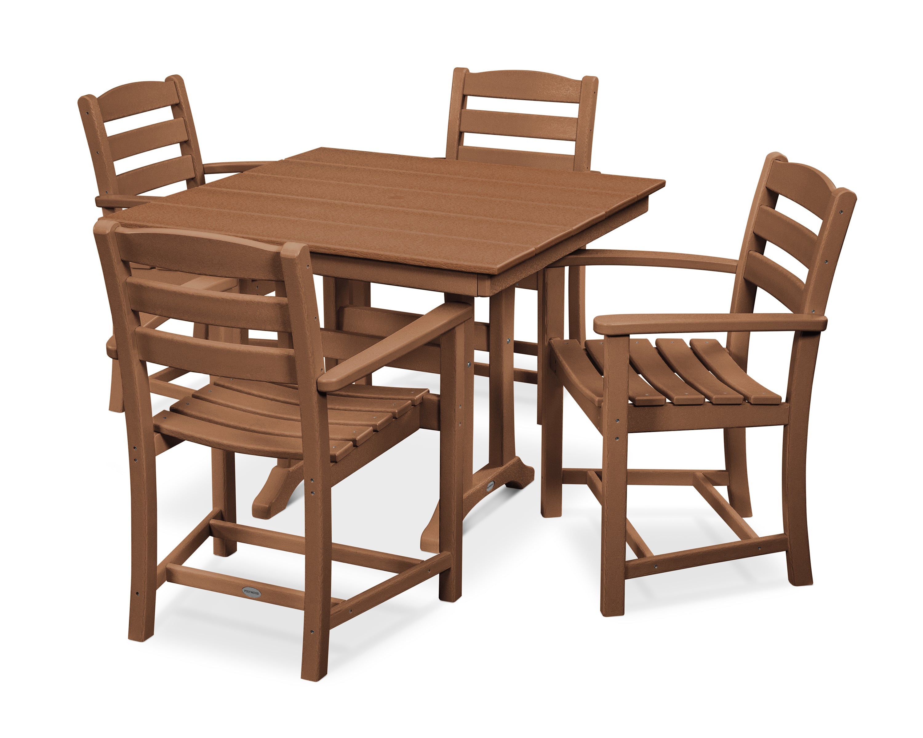 POLYWOOD La Casa Café 5-Piece Farmhouse Trestle Arm Chair Dining Set in Teak