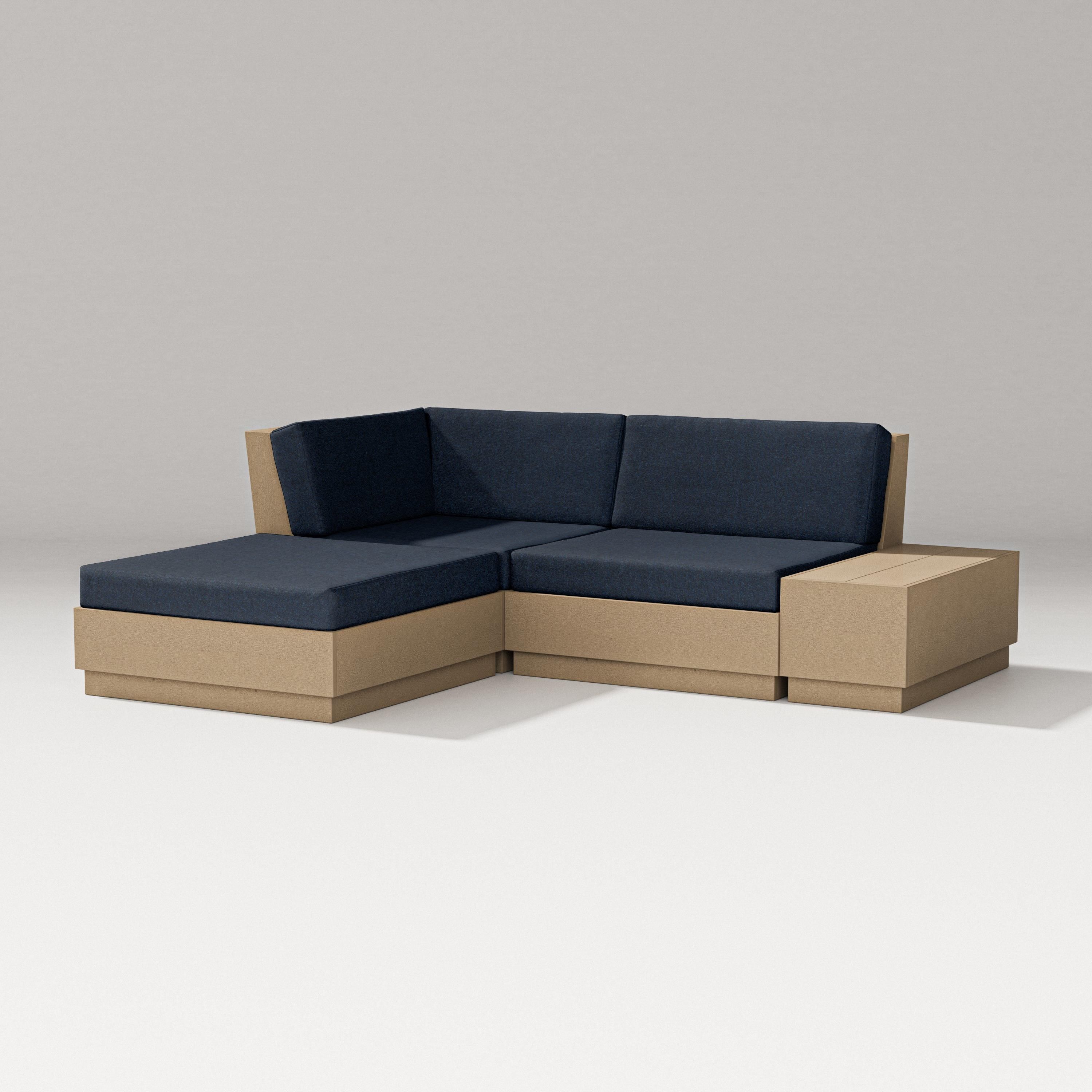 PW Designer Series Elevate Loveseat Sectional with Chaise in Vintage Sahara / Marine Indigo