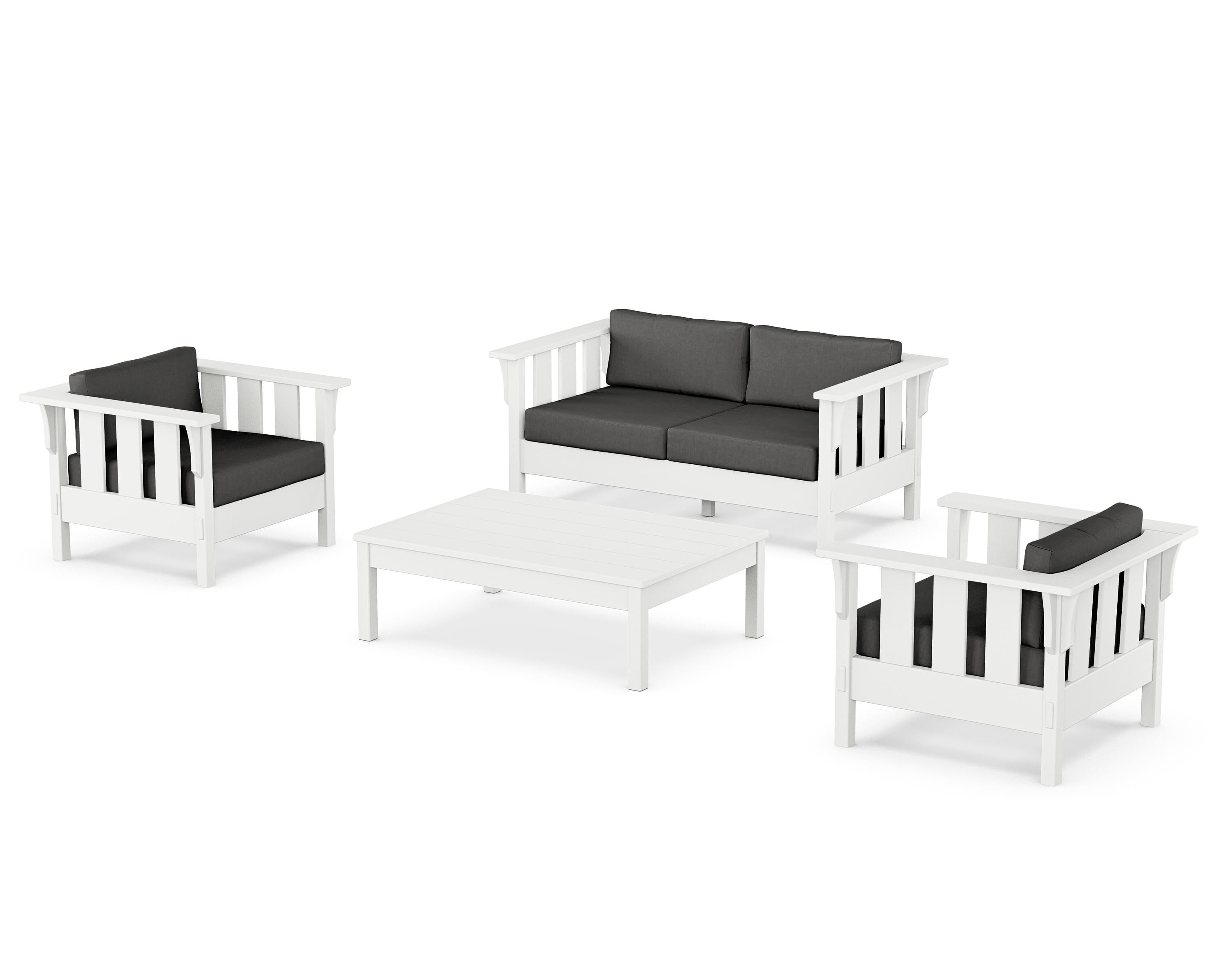 Martha Stewart by POLYWOOD Acadia 4-Piece Deep Seating Set with Loveseat in White / Spectrum Carbon