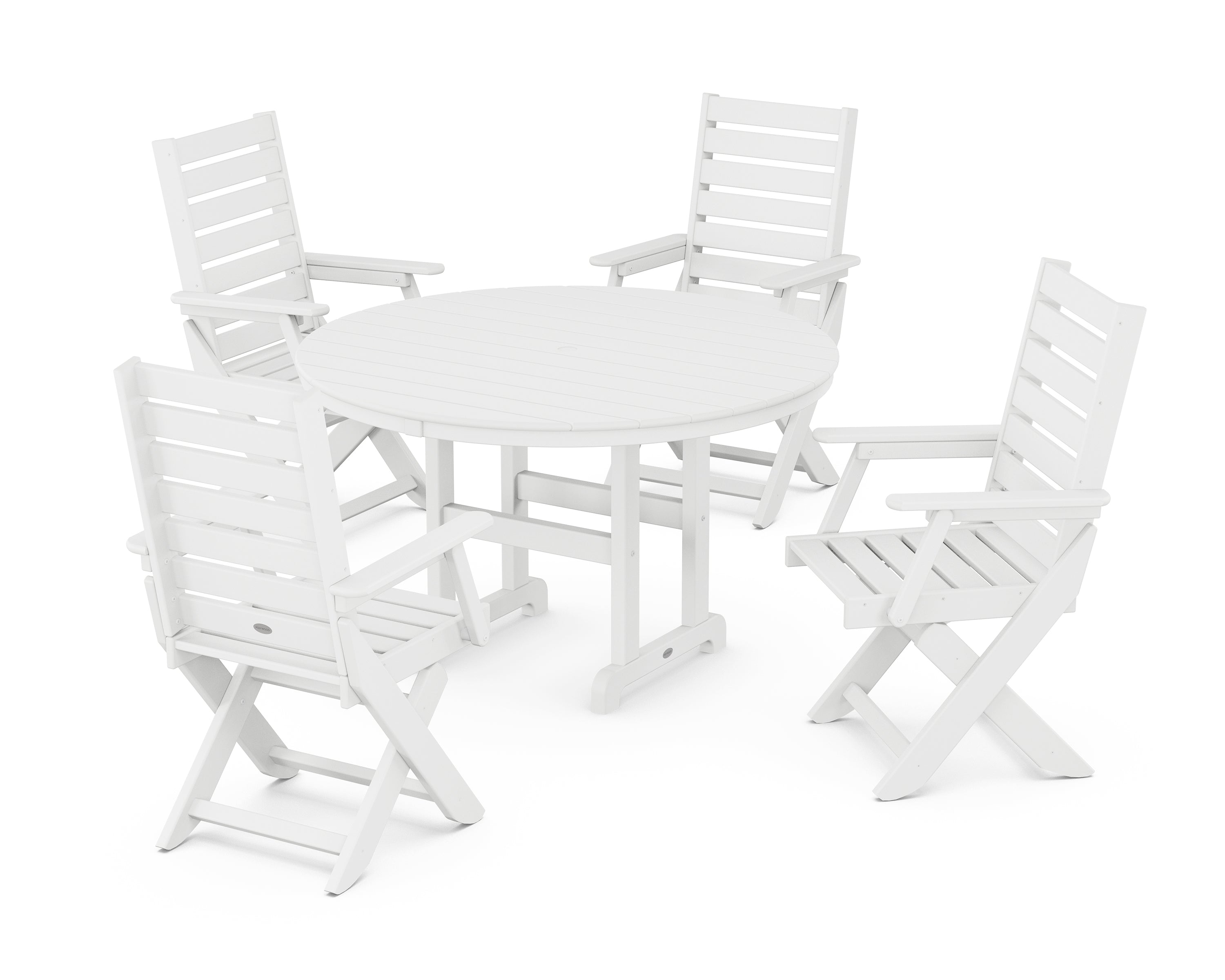 POLYWOOD® Captain Folding Chair 5-Piece Round Dining Set in White