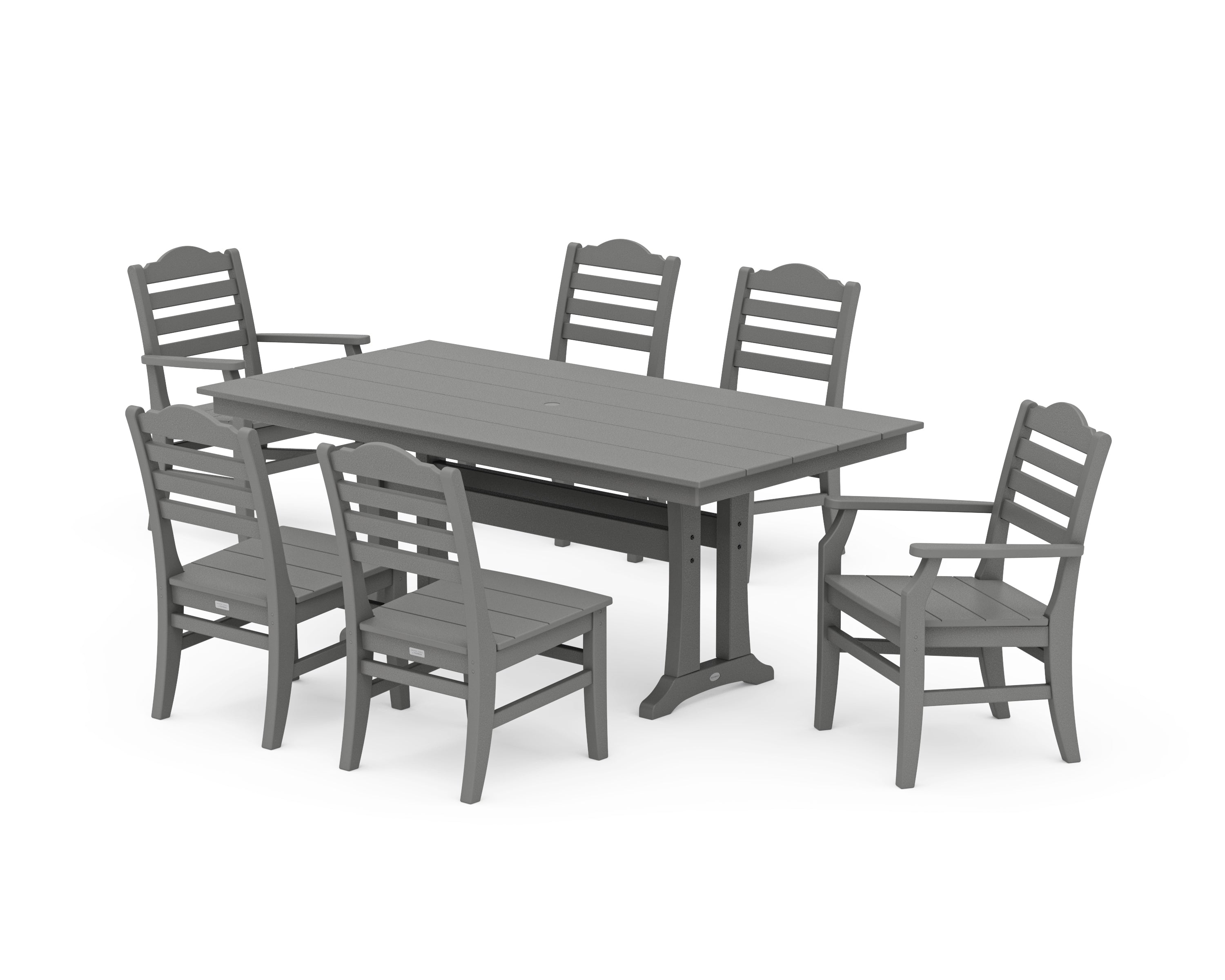 POLYWOOD Savannah 7-Piece Farmhouse Dining Set with Trestle Legs in Slate Grey