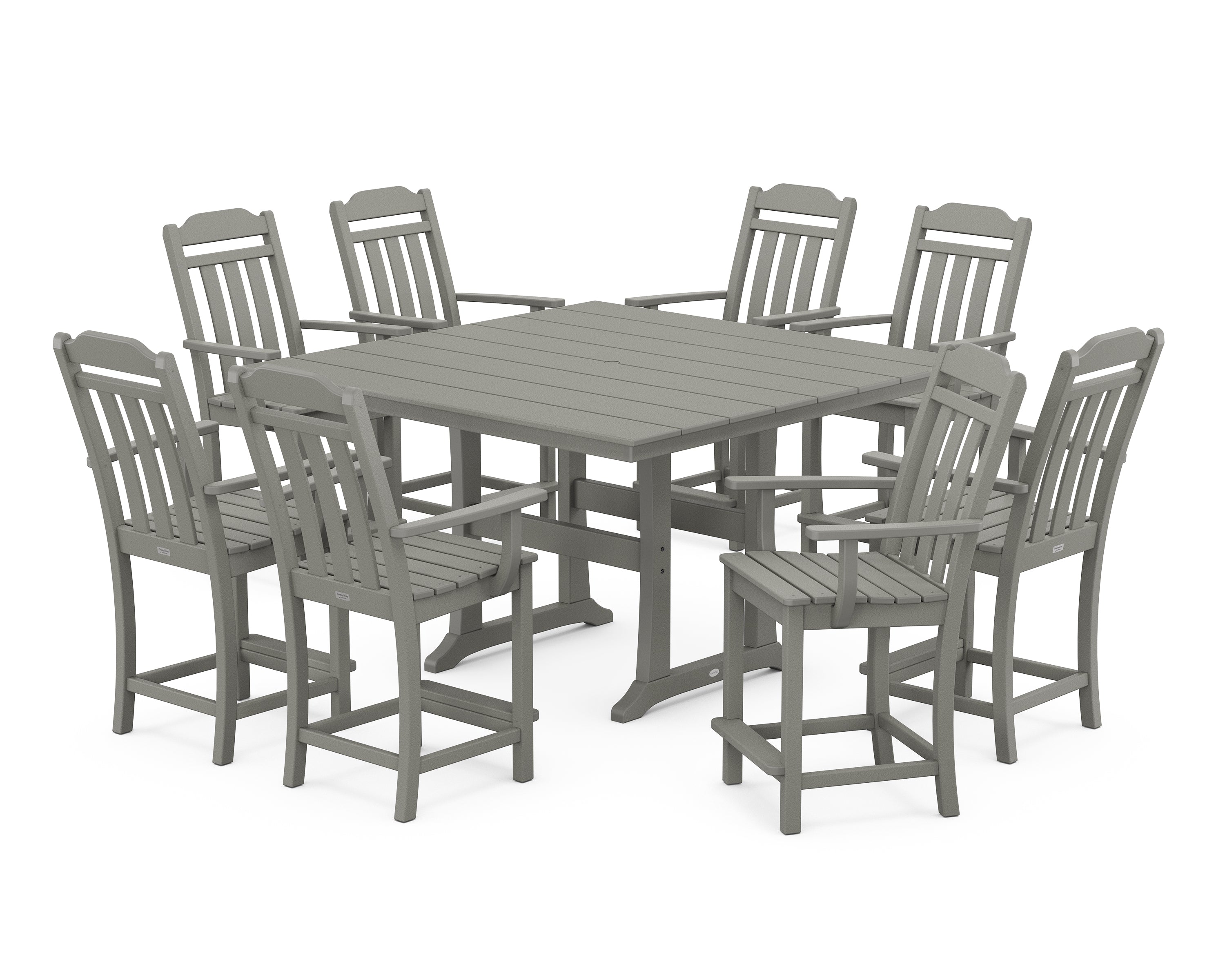 POLYWOOD Country Living 9-Piece Square Farmhouse Counter Set with Trestle Legs in Slate Grey