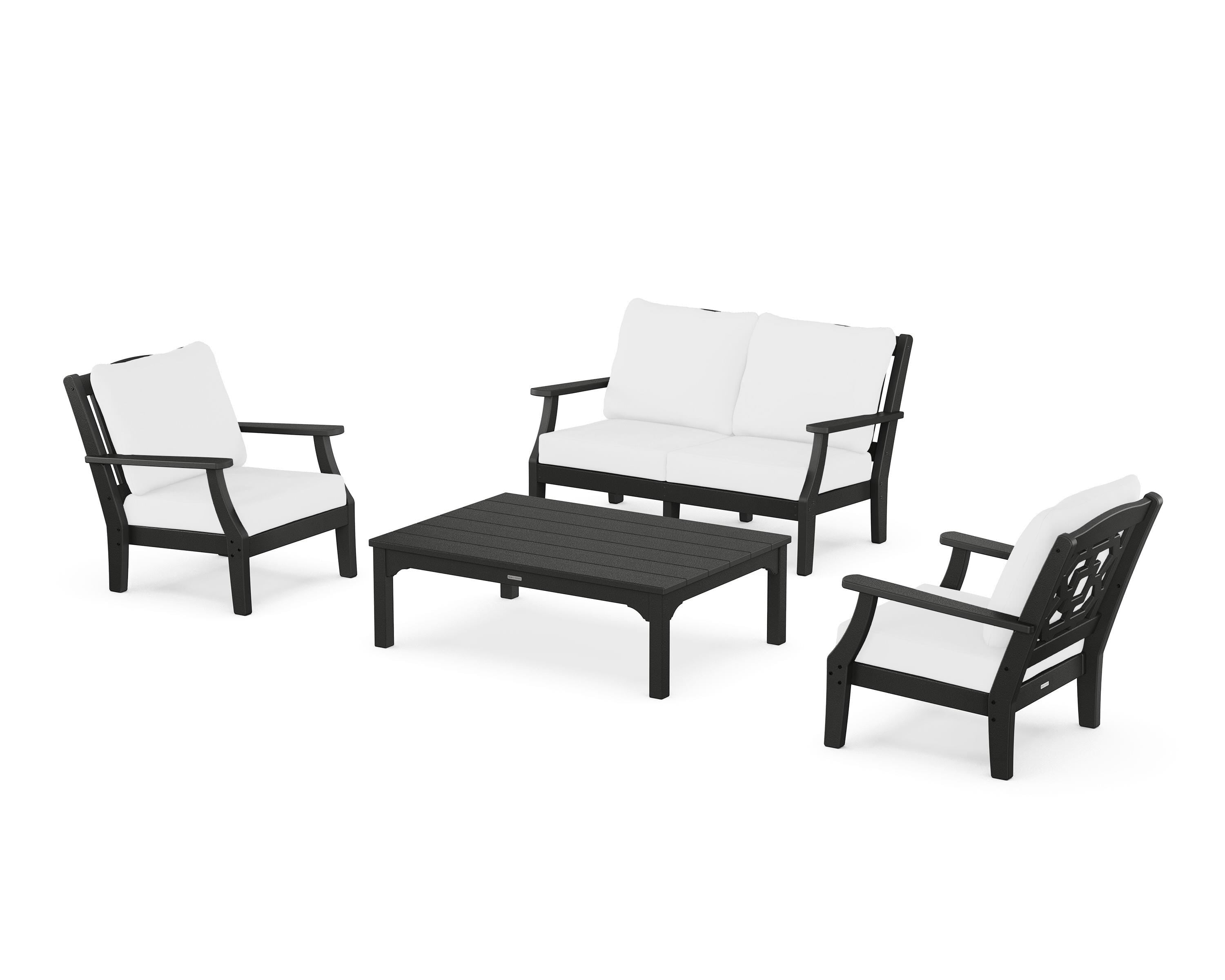 Martha Stewart by POLYWOOD Chinoiserie 4-Piece Deep Seating Set with Loveseat in Black / Natural