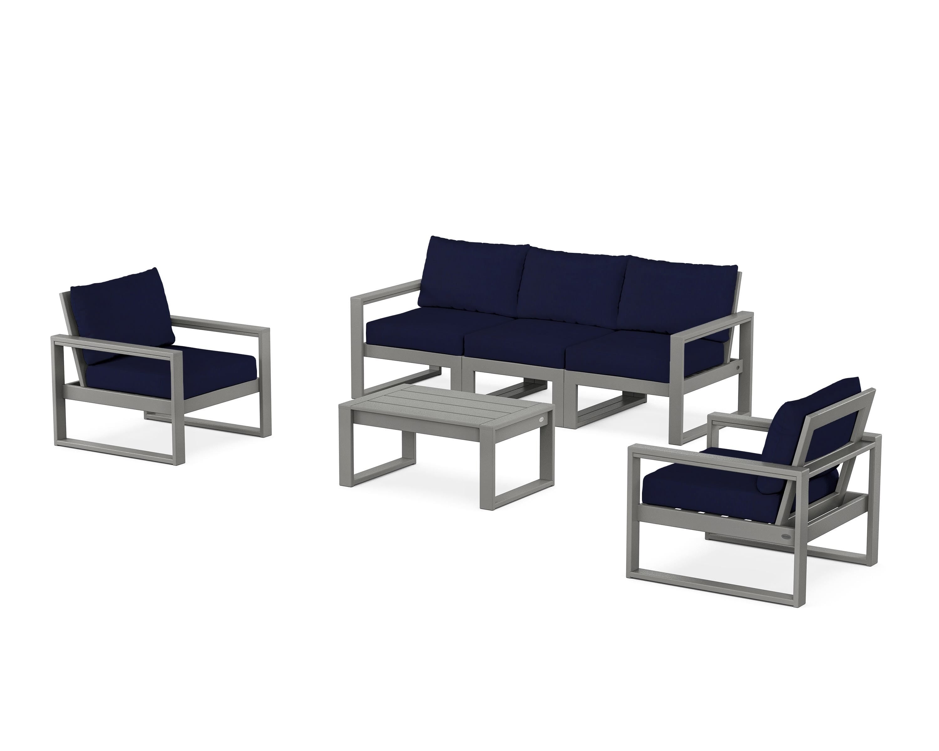 POLYWOOD EDGE Sectional 4-Piece Deep Seating Set with Sofa in Slate Grey / Navy