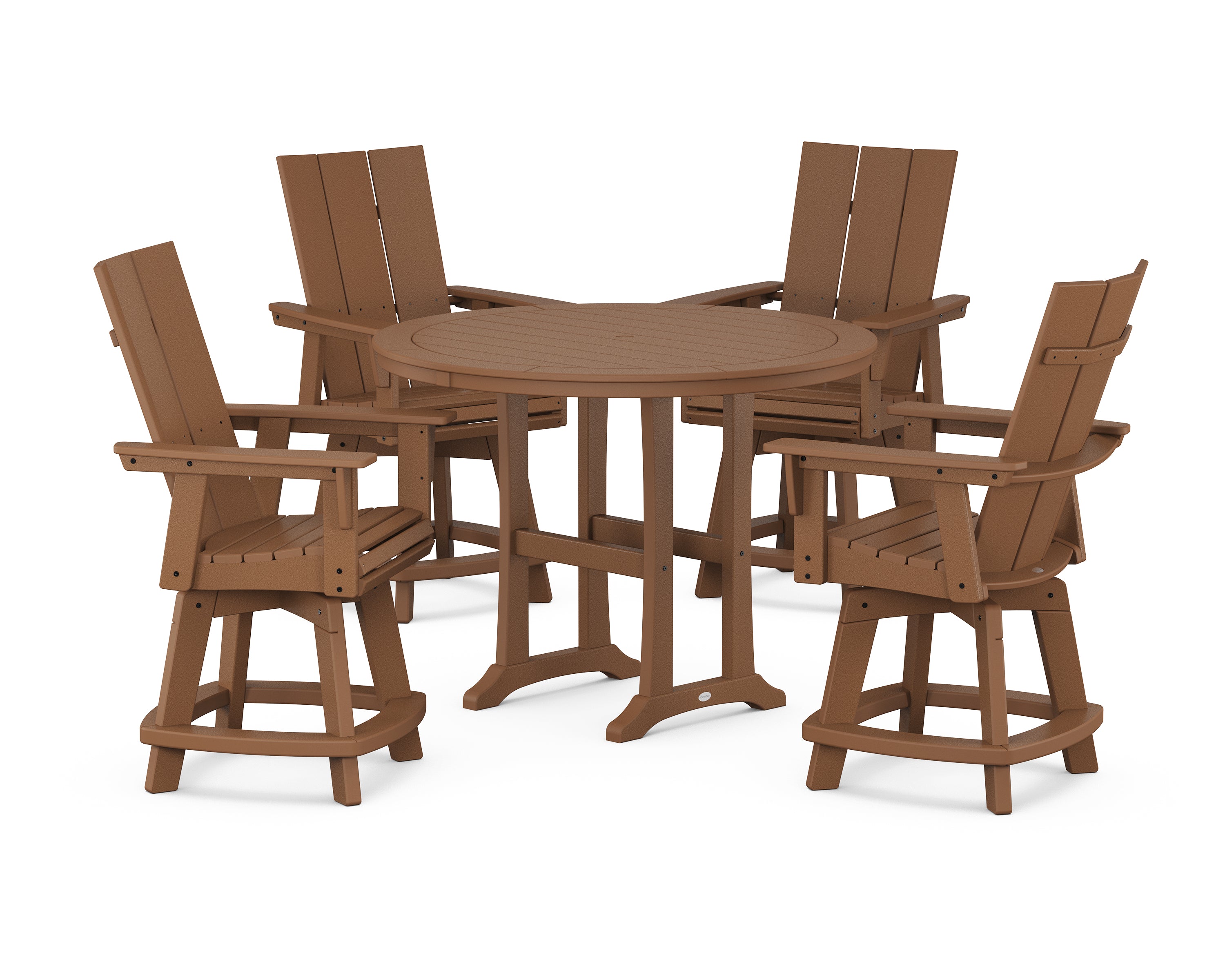 POLYWOOD® 5-Piece Modern Swivel Counter Set in Teak