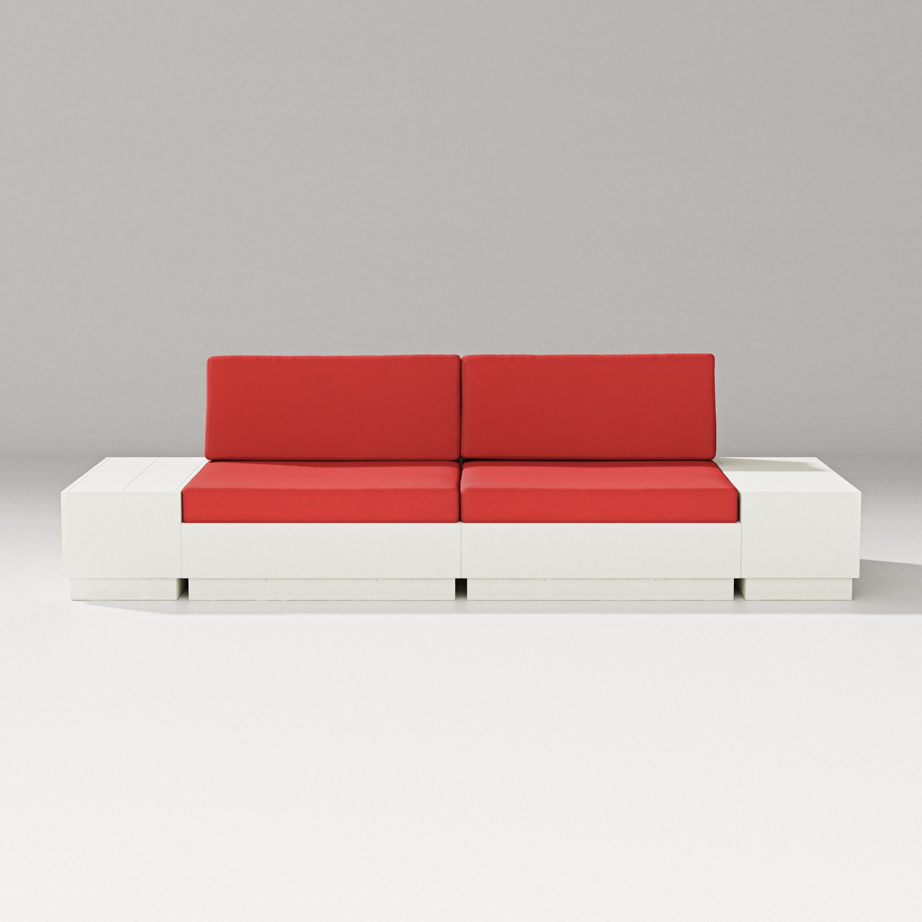 PW Designer Series Elevate 4-Piece Loveseat Sectional in Vintage White / Crimson Linen
