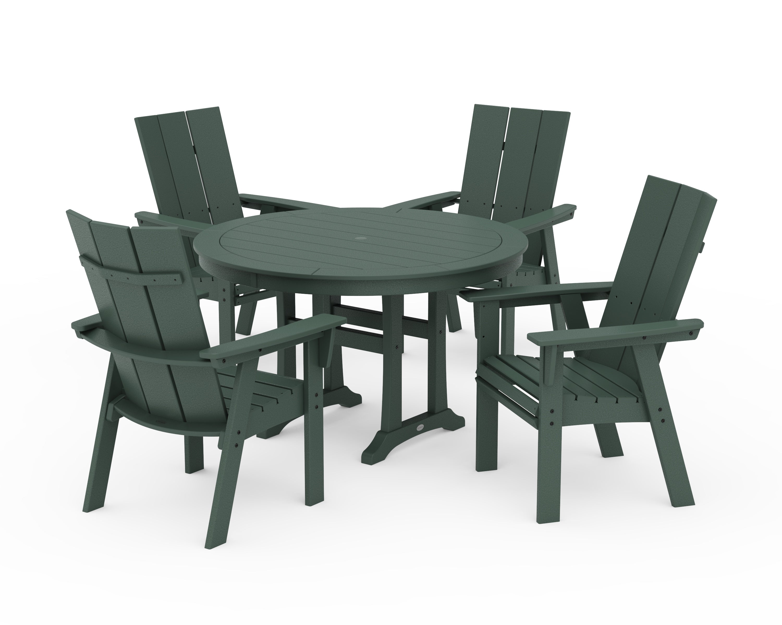 POLYWOOD Modern Curveback Adirondack 5-Piece Nautical Trestle Dining Set in Green