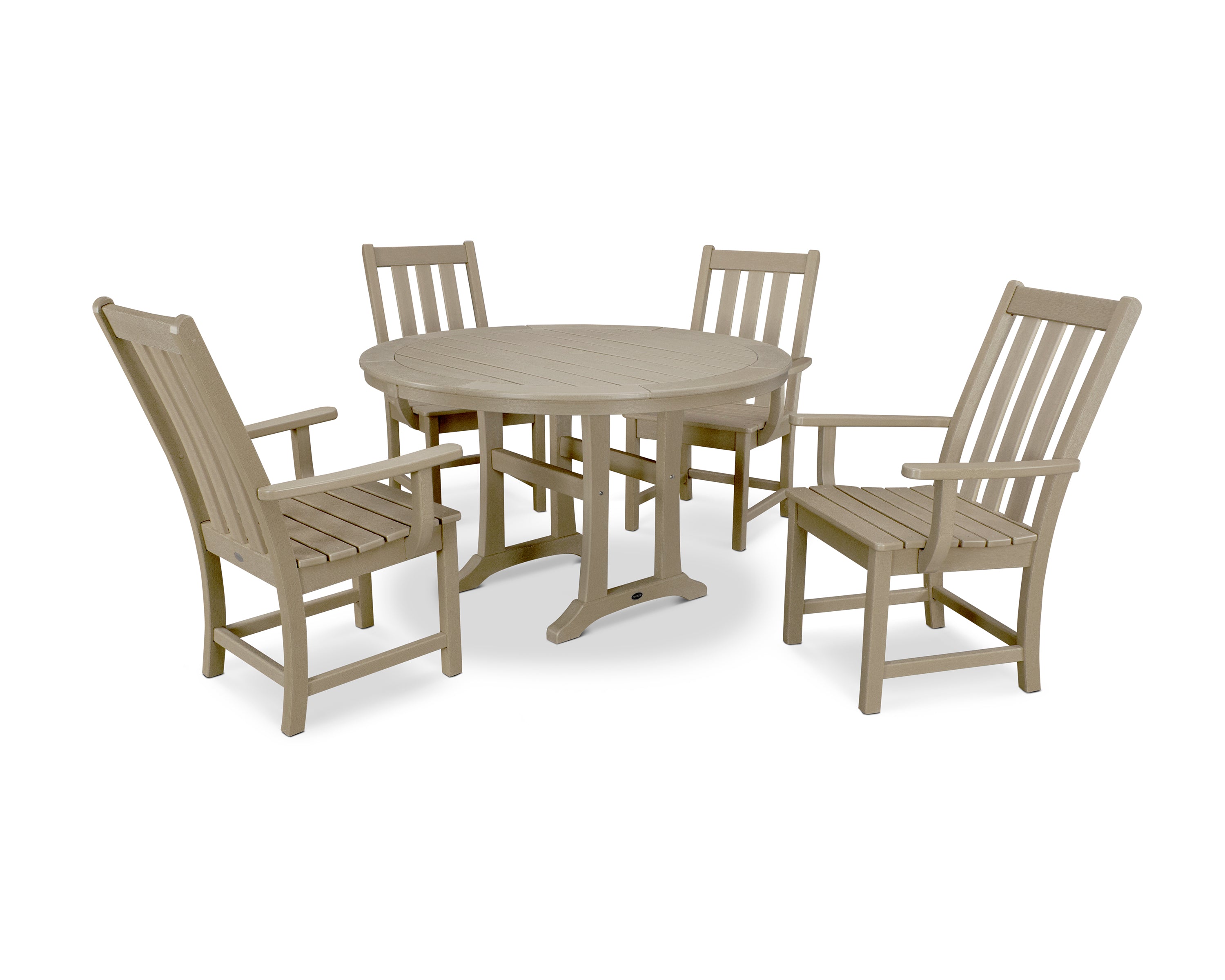 POLYWOOD® Vineyard 5-Piece Round Dining Set with Trestle Legs in Vintage Sahara