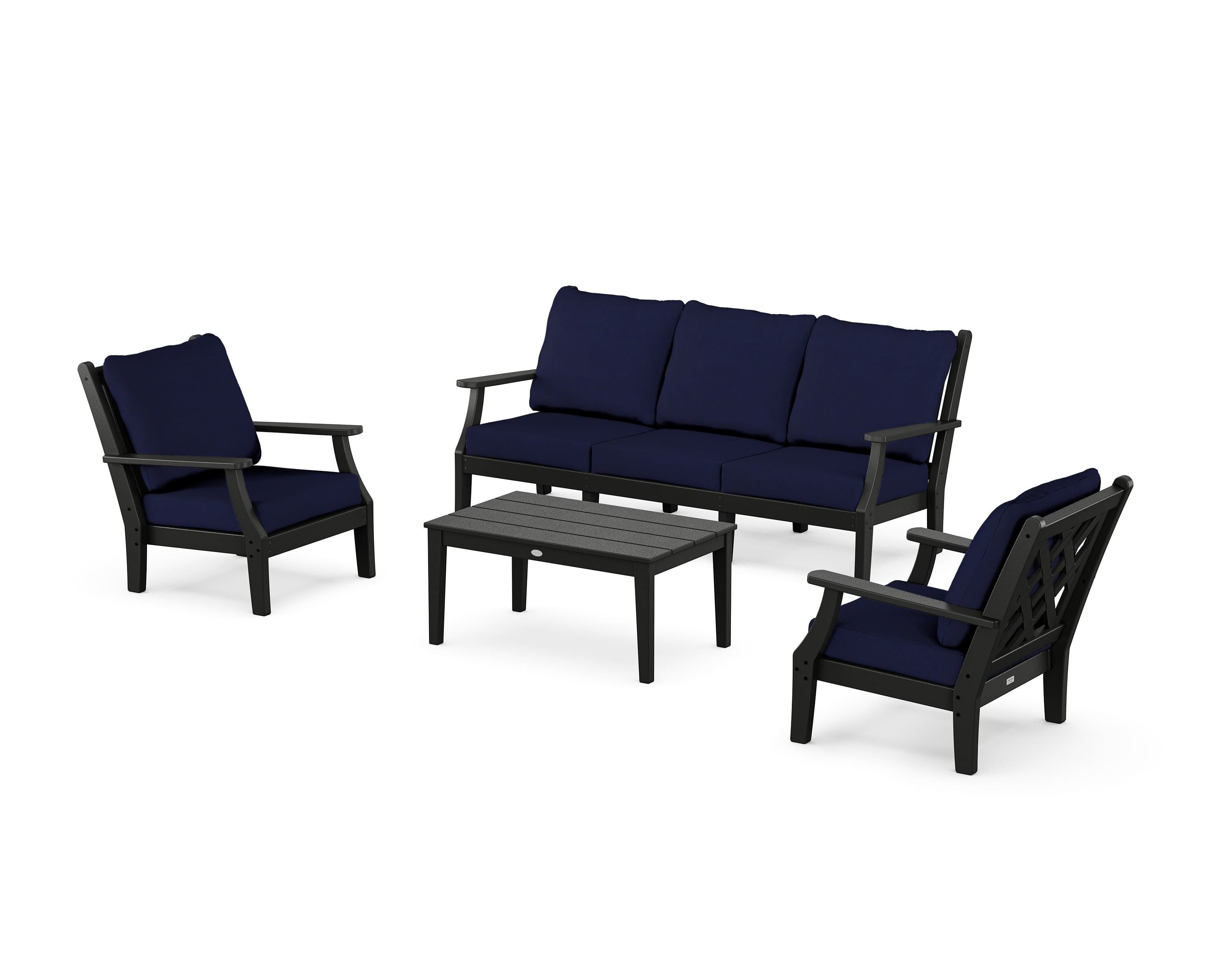 Country Living Wovendale 4-Piece Deep Seating Set with Sofa in Black / Navy
