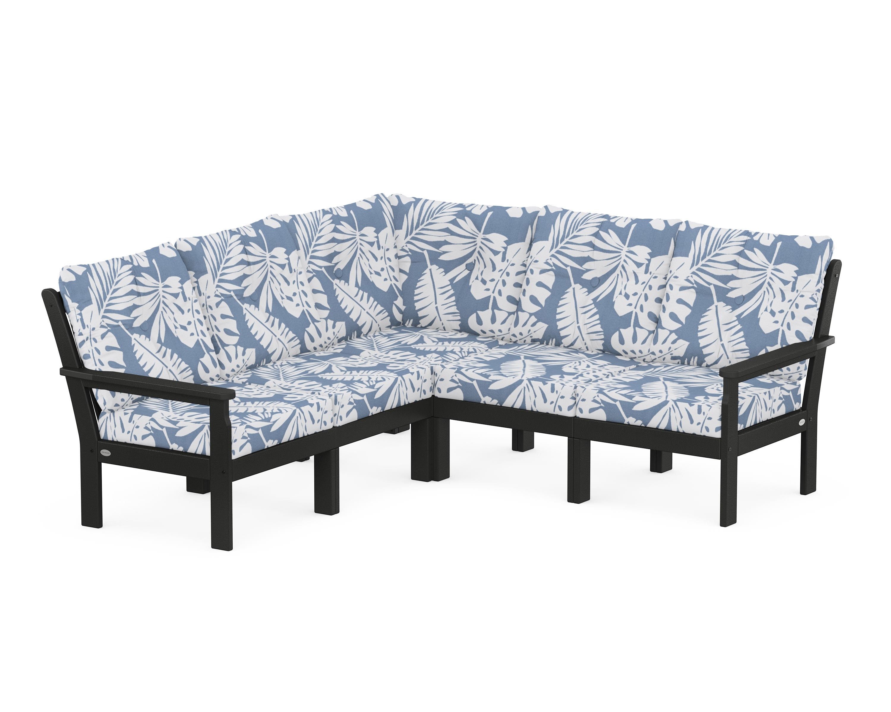 POLYWOOD Vineyard 5-Piece Sectional in Black / Leaf Sky Blue