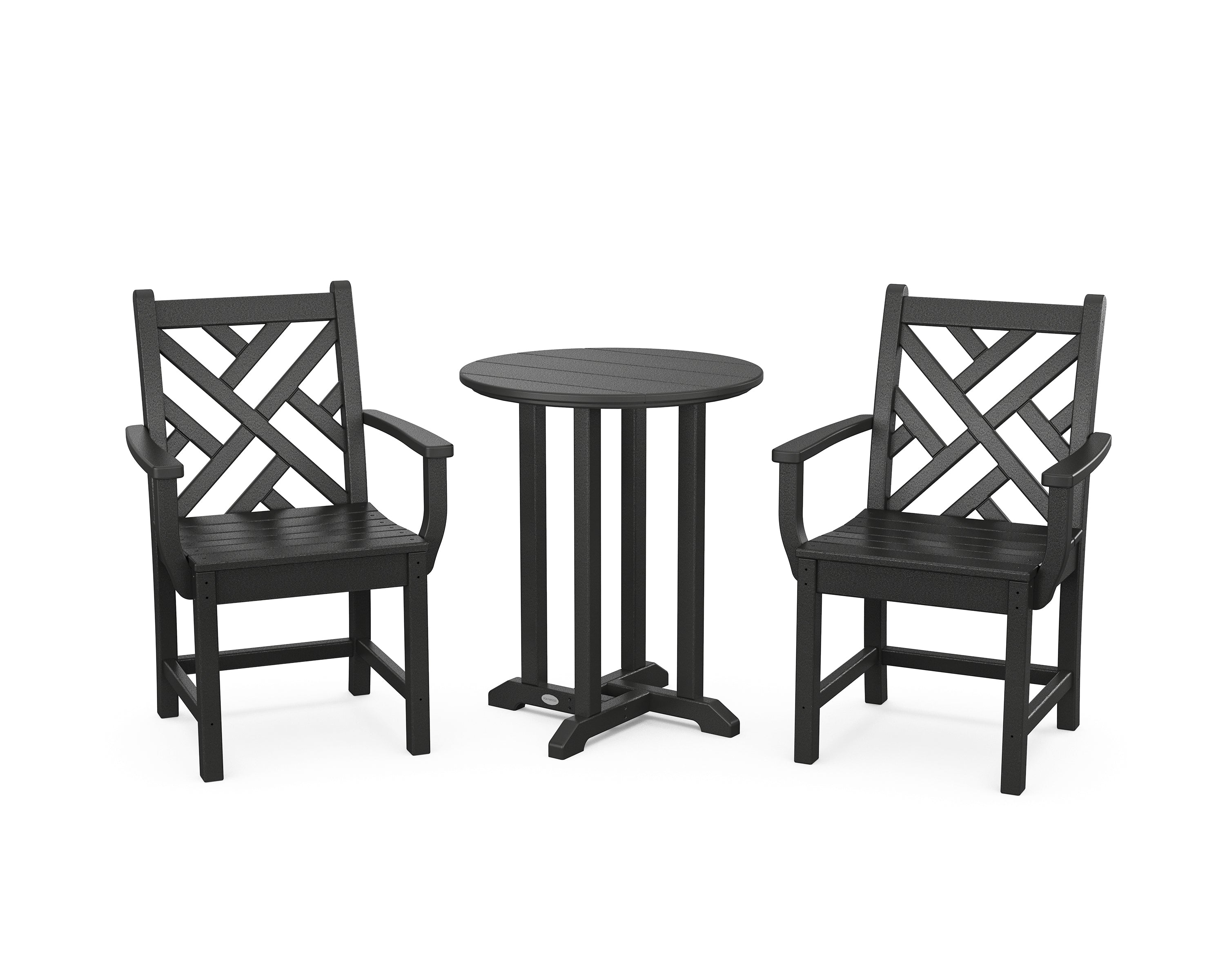 POLYWOOD Chippendale 3-Piece Round Bistro Dining Set in Black