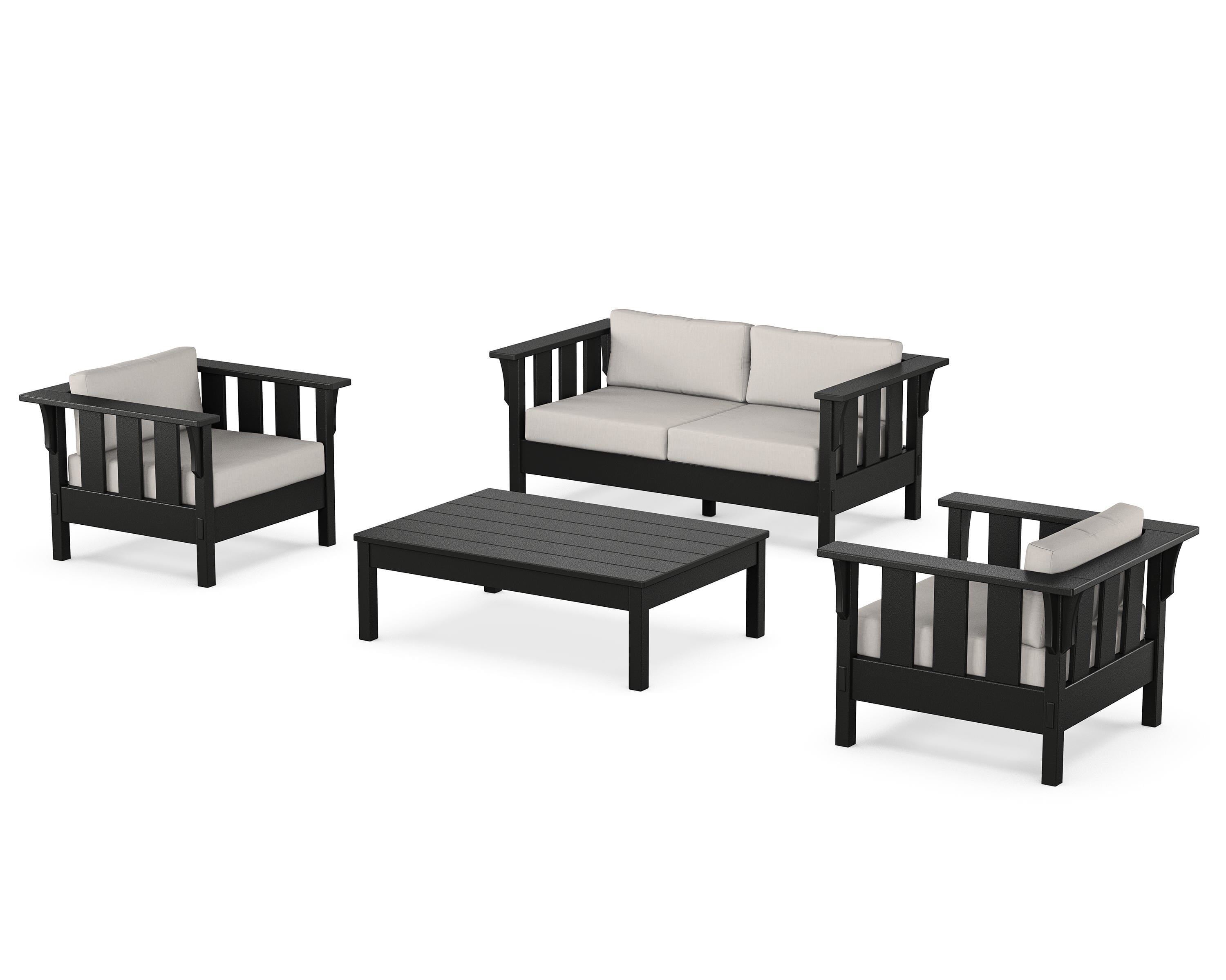 Martha Stewart by POLYWOOD Acadia 4-Piece Deep Seating Set with Loveseat in Black / Cast Ash