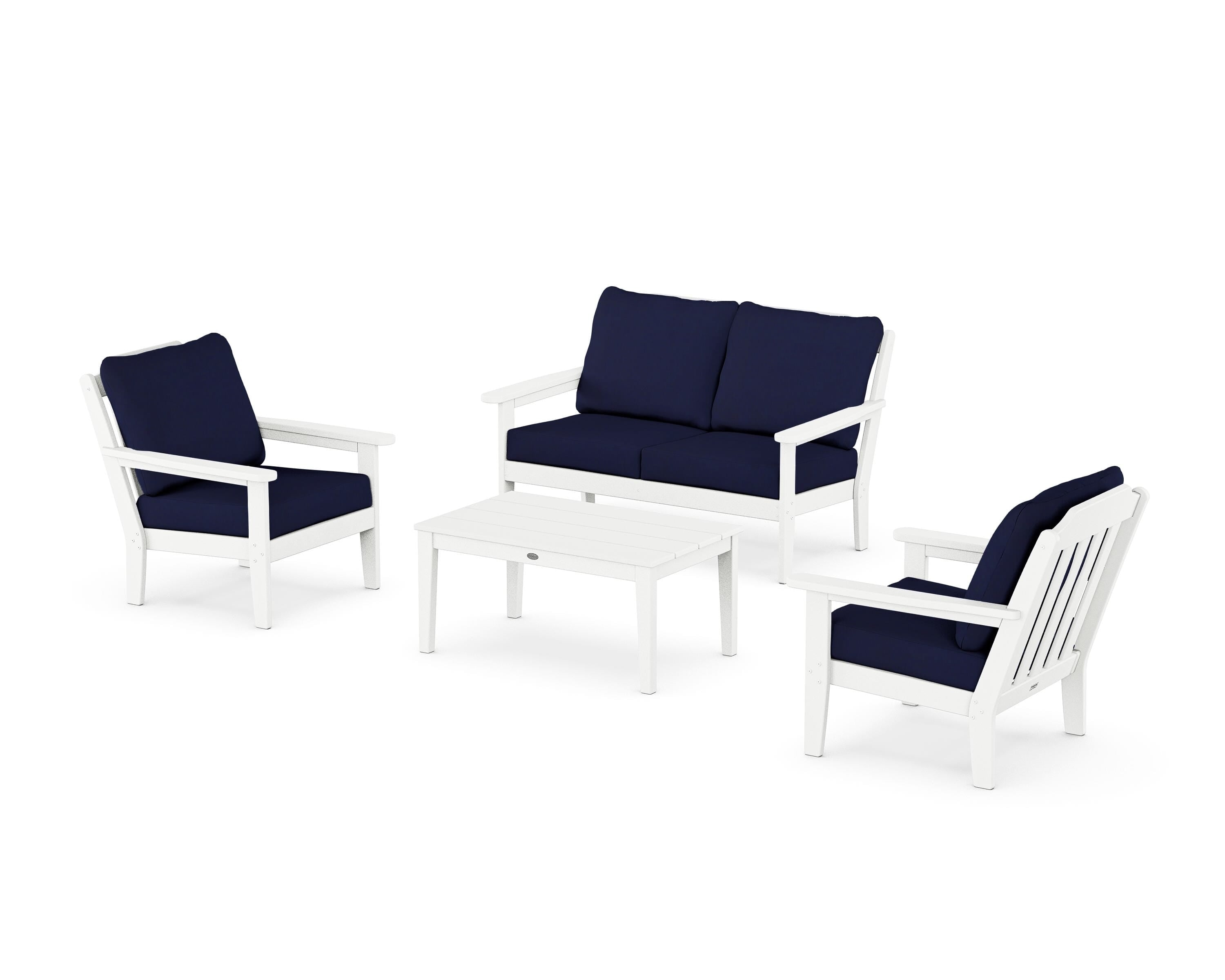 Country Living Cottage 4-Piece Deep Seating Set with Loveseat in White / Navy