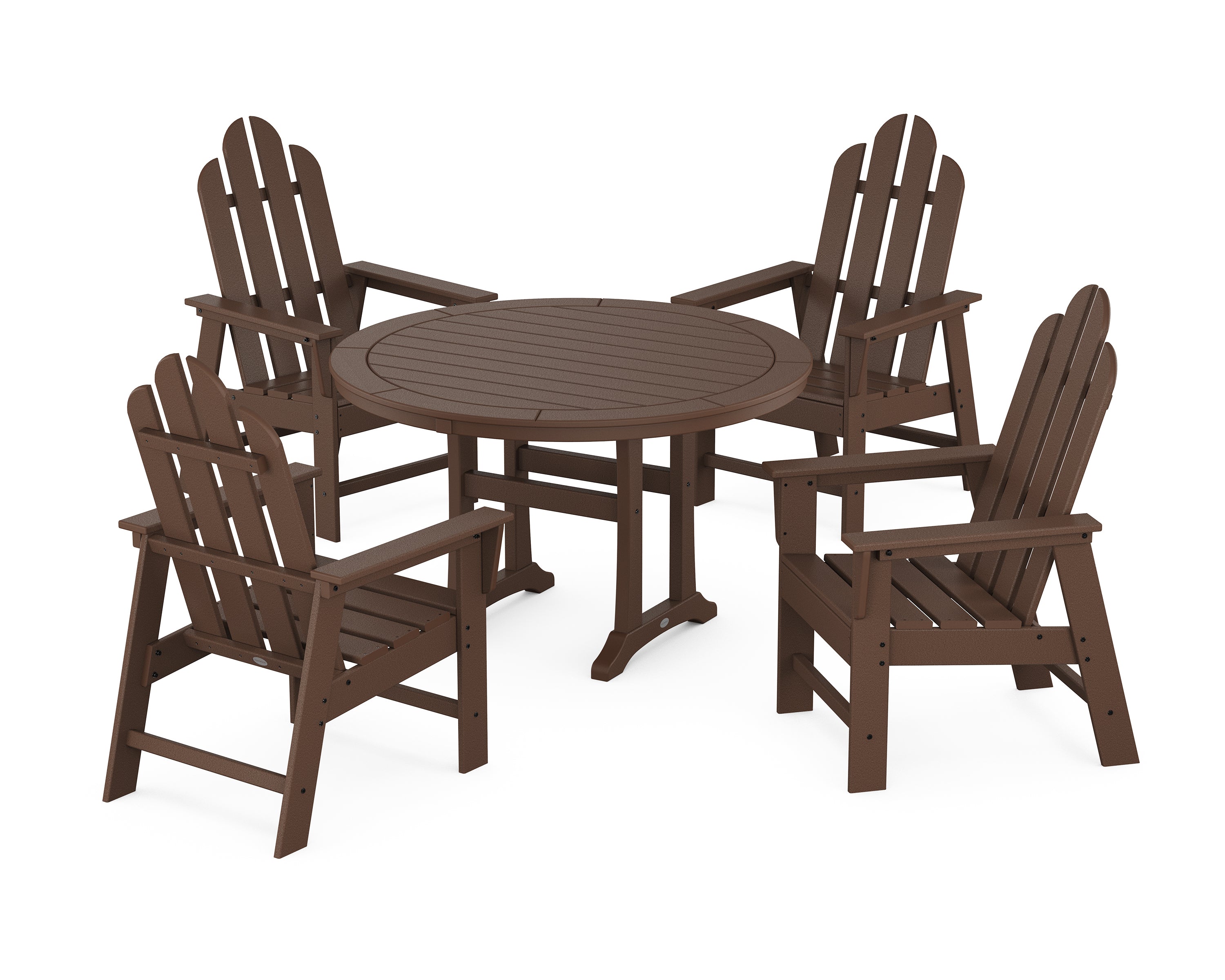 POLYWOOD® Long Island 5-Piece Round Dining Set with Trestle Legs in Mahogany