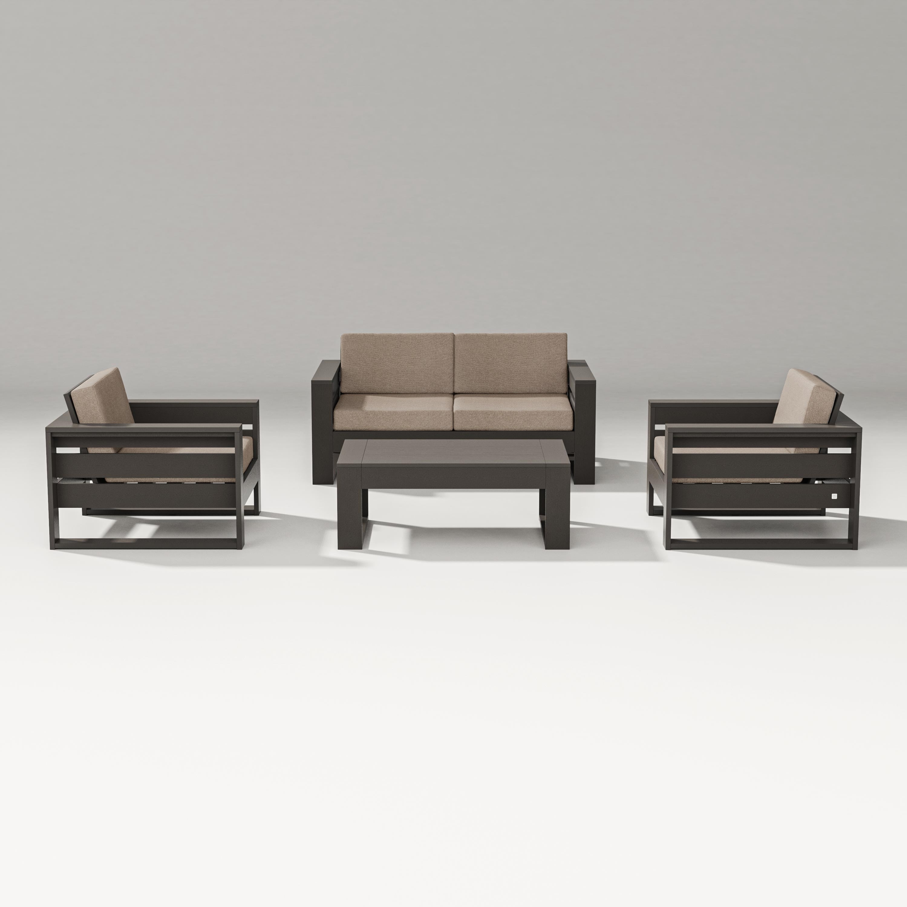 PW Designer Series Latitude 4-Piece Lounge Loveseat Set in Vintage Coffee / Spiced Burlap