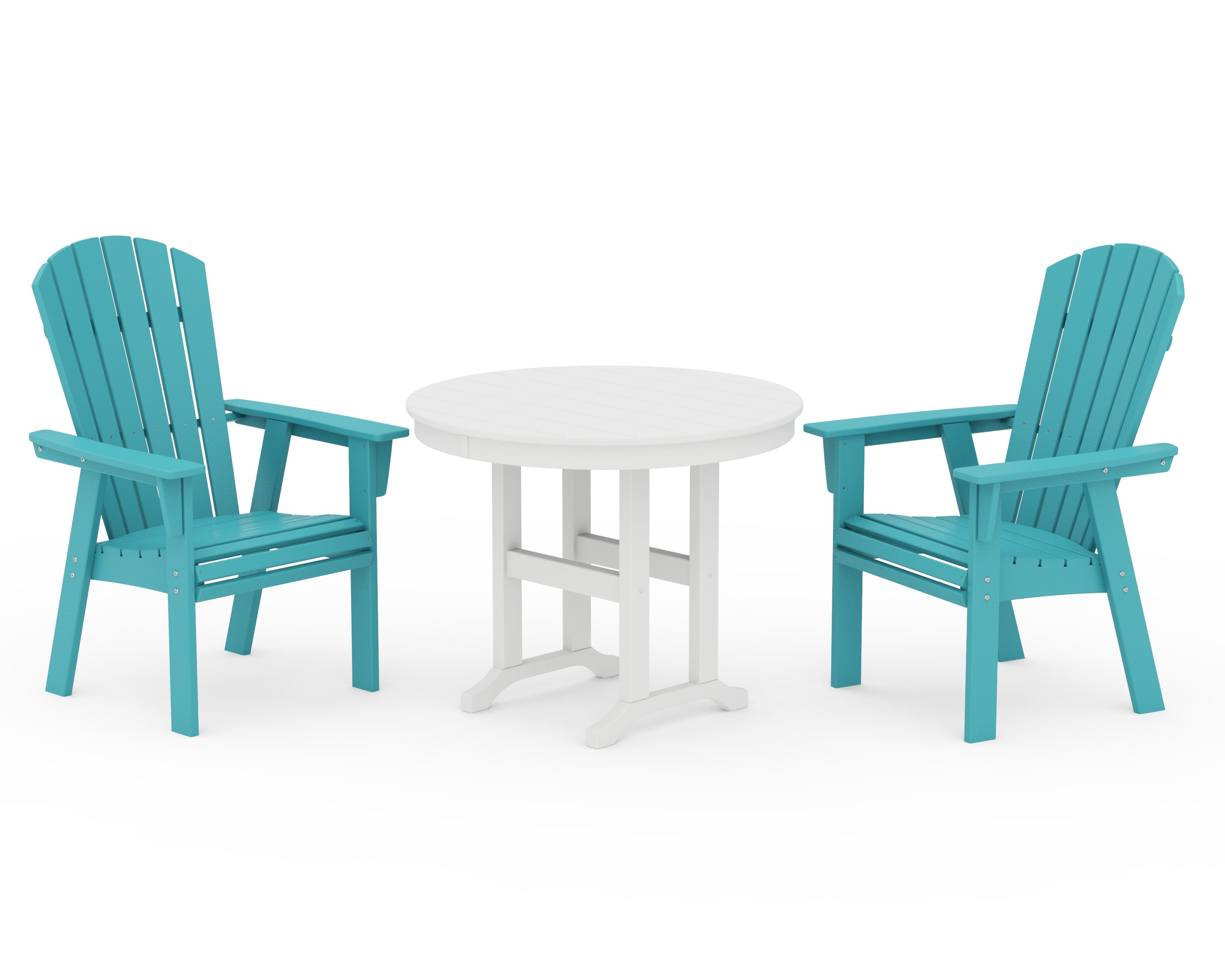 POLYWOOD Nautical Adirondack 3-Piece Round Dining Set in Aruba / White