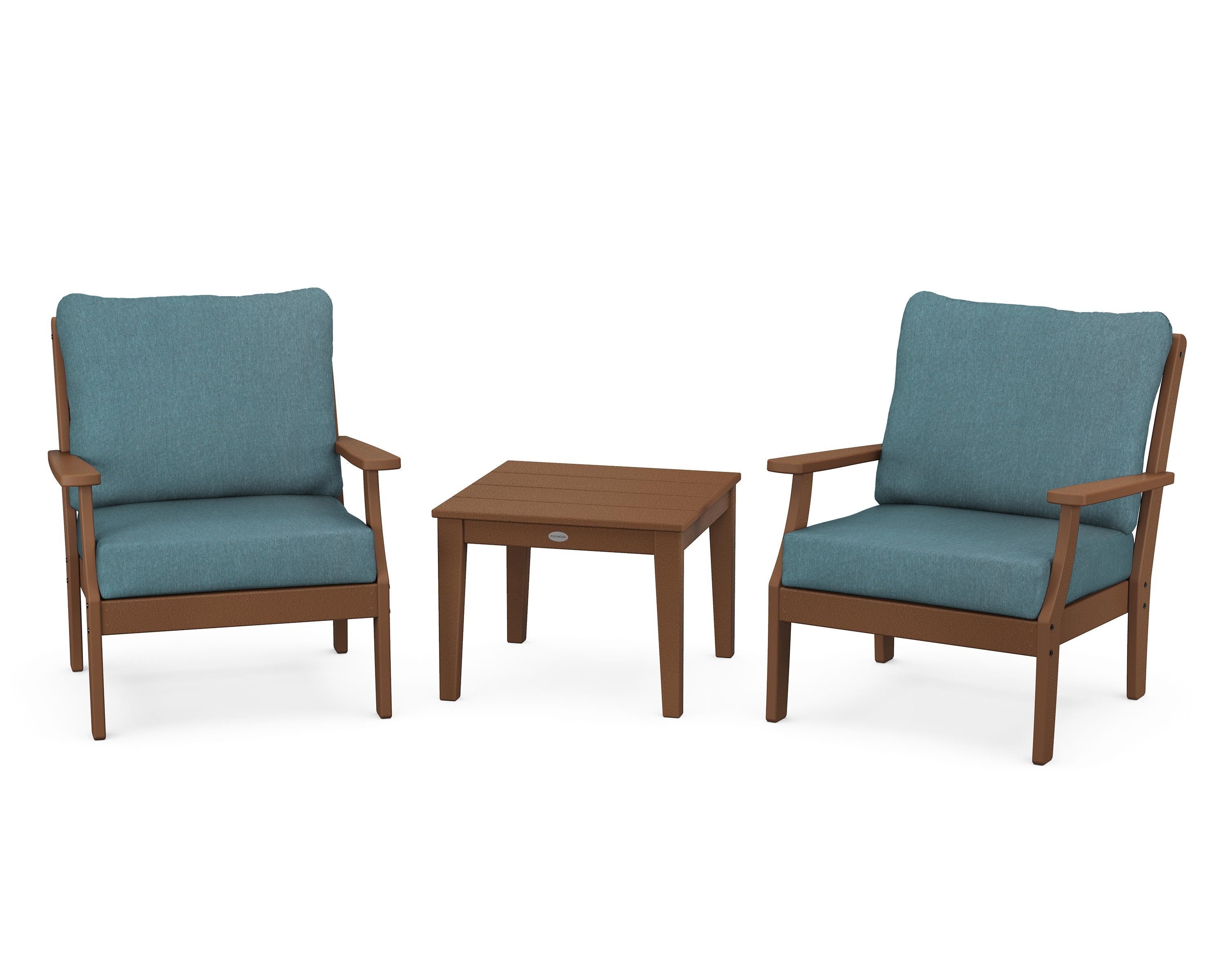 POLYWOOD Braxton 3-Piece Deep Seating Set in Teak / Ocean Teal
