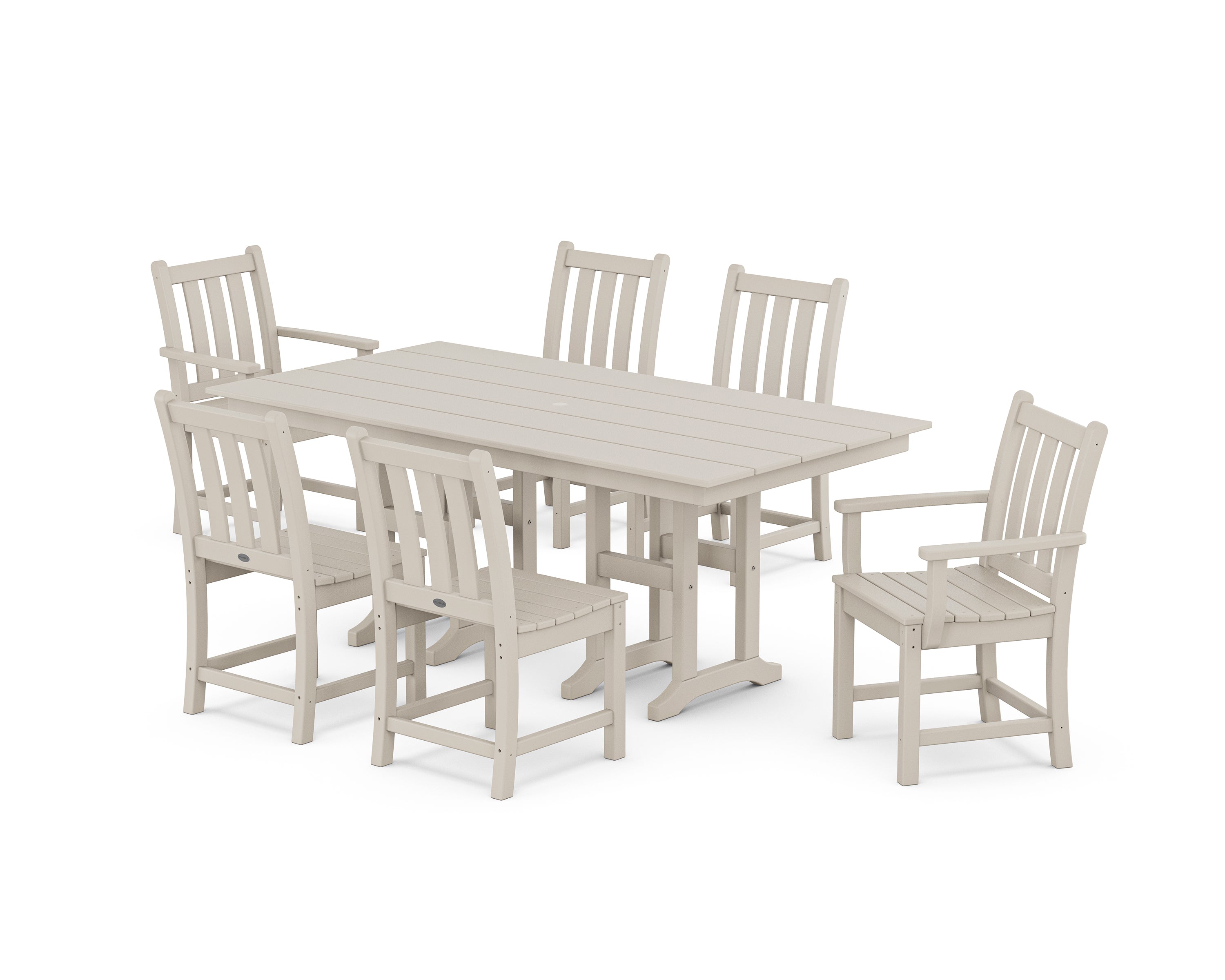 POLYWOOD® Traditional Garden 7-Piece Farmhouse Dining Set in Sand