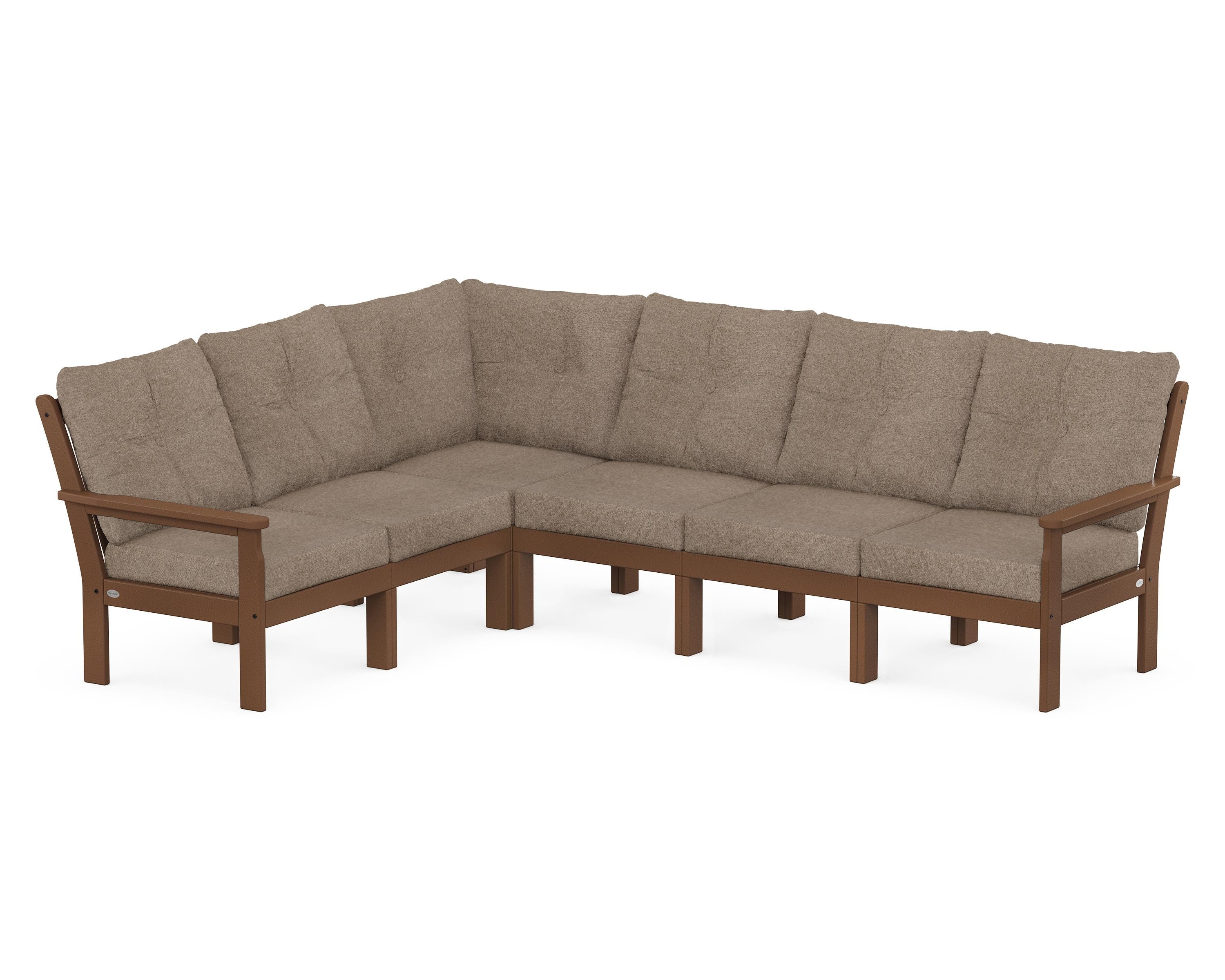 POLYWOOD Vineyard 6-Piece Sectional in Teak / Spiced Burlap